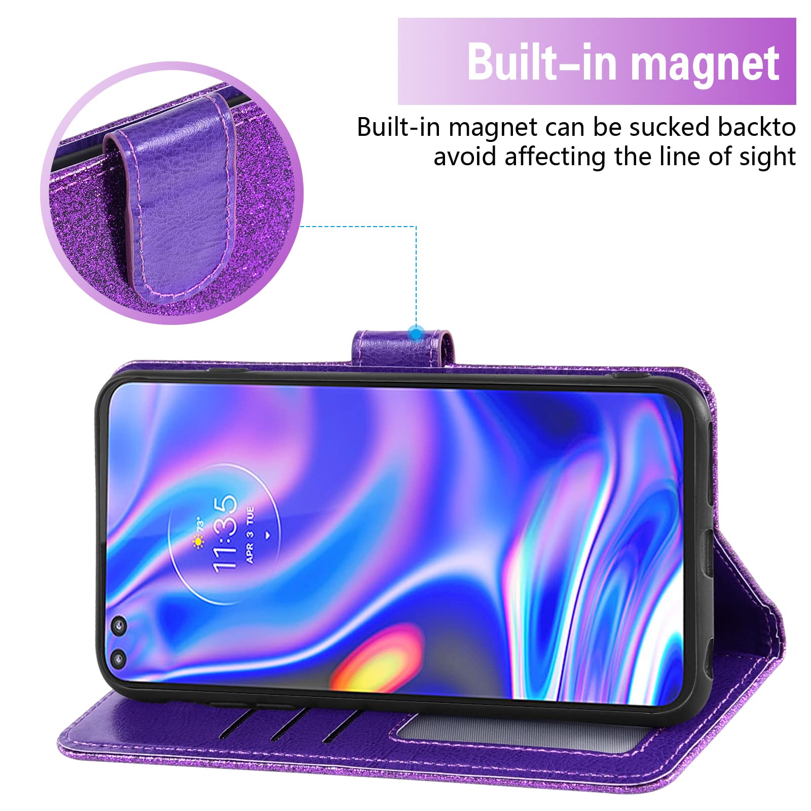 ASUWISH Wallet Case for Moto One 5G/One5G UW/Moto G 5G Plus - Premium Flip Folio Cover with Card Holder Slot & Stand, Includes Tempered Glass Screen Protector (Compatible with Motorola One Lite XT2075-1) - Perfect for Business, Travel & Everyday Use (Purple)