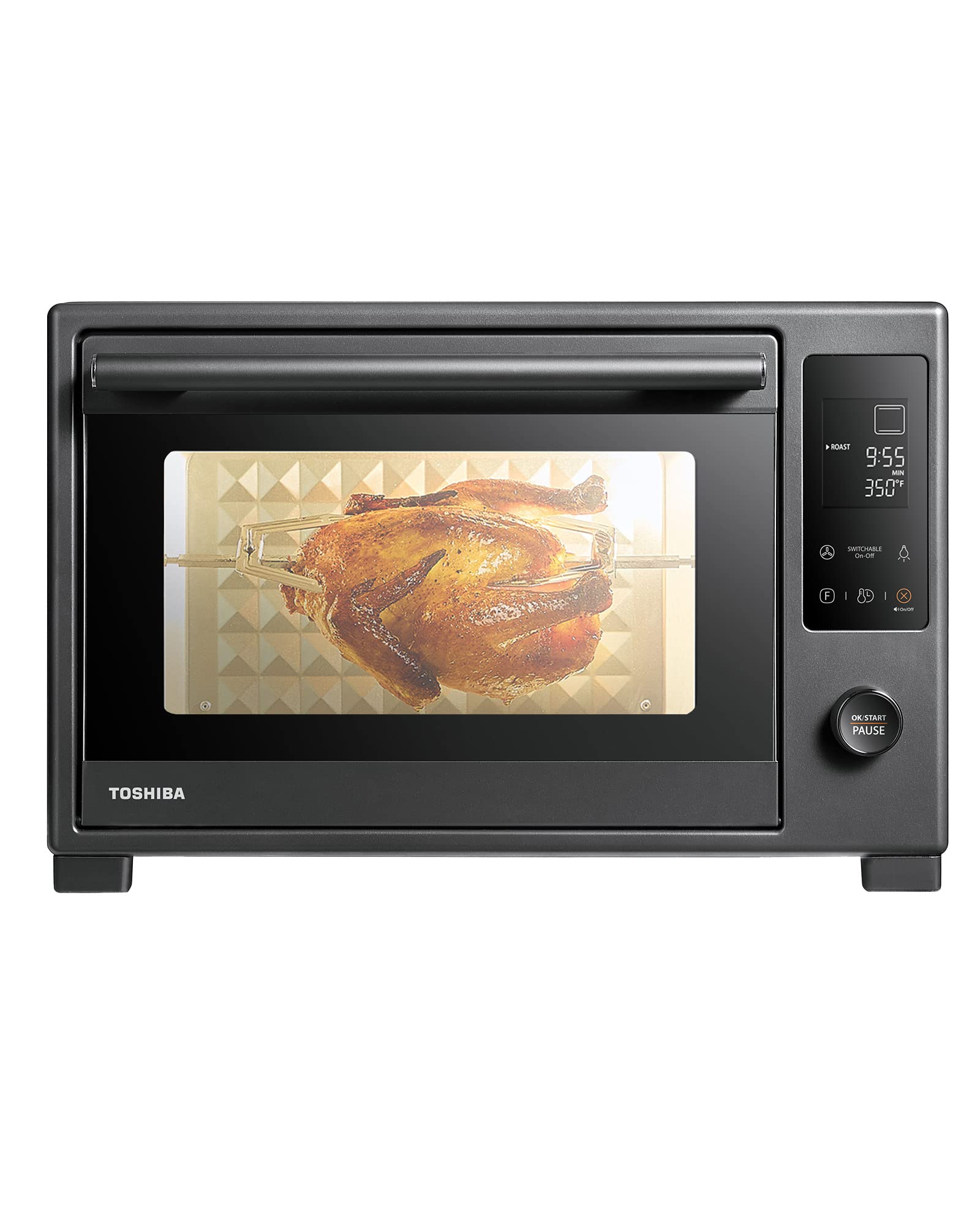 TOSHIBA 34QT/32L Large Convection Toaster Oven - 9-in-1 Countertop Oven with Rotisserie, Dehydrator & Crispy Roast Function | 1650W Black Stainless Steel Toaster Oven | Perfect for Baking, Roasting, Broiling & Meal Prep in Small Kitchens