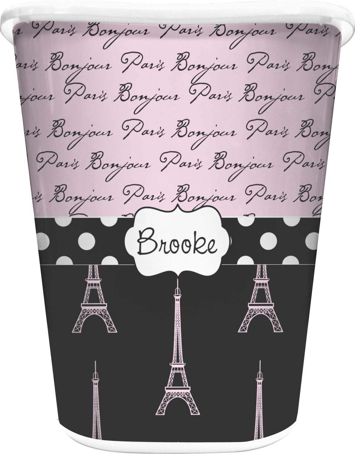 Personalized Paris Bonjour Eiffel Tower Trash Can - White for Home & Office