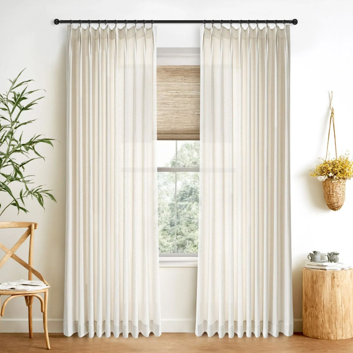 Luxury Beige & White Sheer Curtains - Lightweight Airy Custom Window Drapes with Soft Top Back Tab | Perfect for Living Room, Bedroom & Nursery Decor