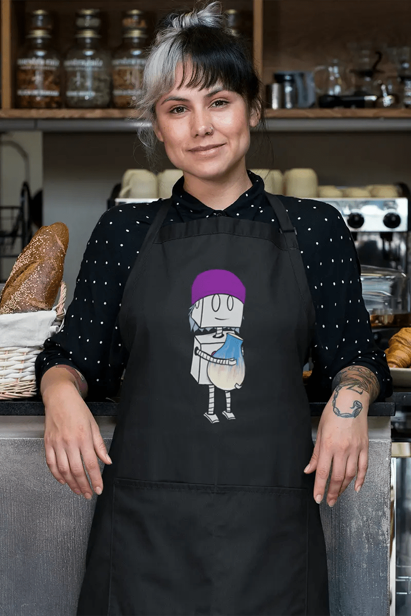 Cute Robot Cooking & Pottery Apron - Adjustable Adult Bib with Pockets (Beanie & Pottery Design) for Baking, Painting & DIY Crafts