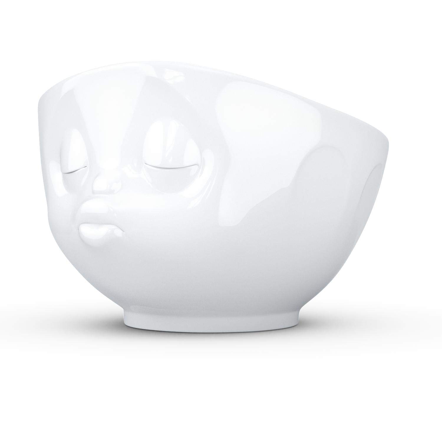 FIFTYEIGHT PRODUCTS Porcelain Cereal Bowl - 16oz White Kissing Face Design Soup Bowl for Breakfast, Cereal & Dessert | Elegant Dining & Gift Idea for Home Kitchen