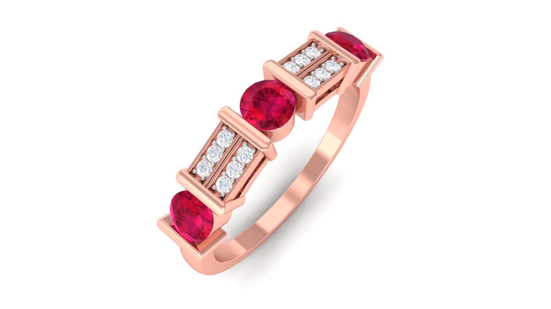0.75 CT Ruby and Diamond Half Eternity Ring for Women - 14K Solid Gold Red Ruby & Diamond Wedding Band, Anniversary Gift, Engagement Ring, Valentine's Day Present - Perfect for Bridal Jewelry, Romantic Occasions & Special Celebrations