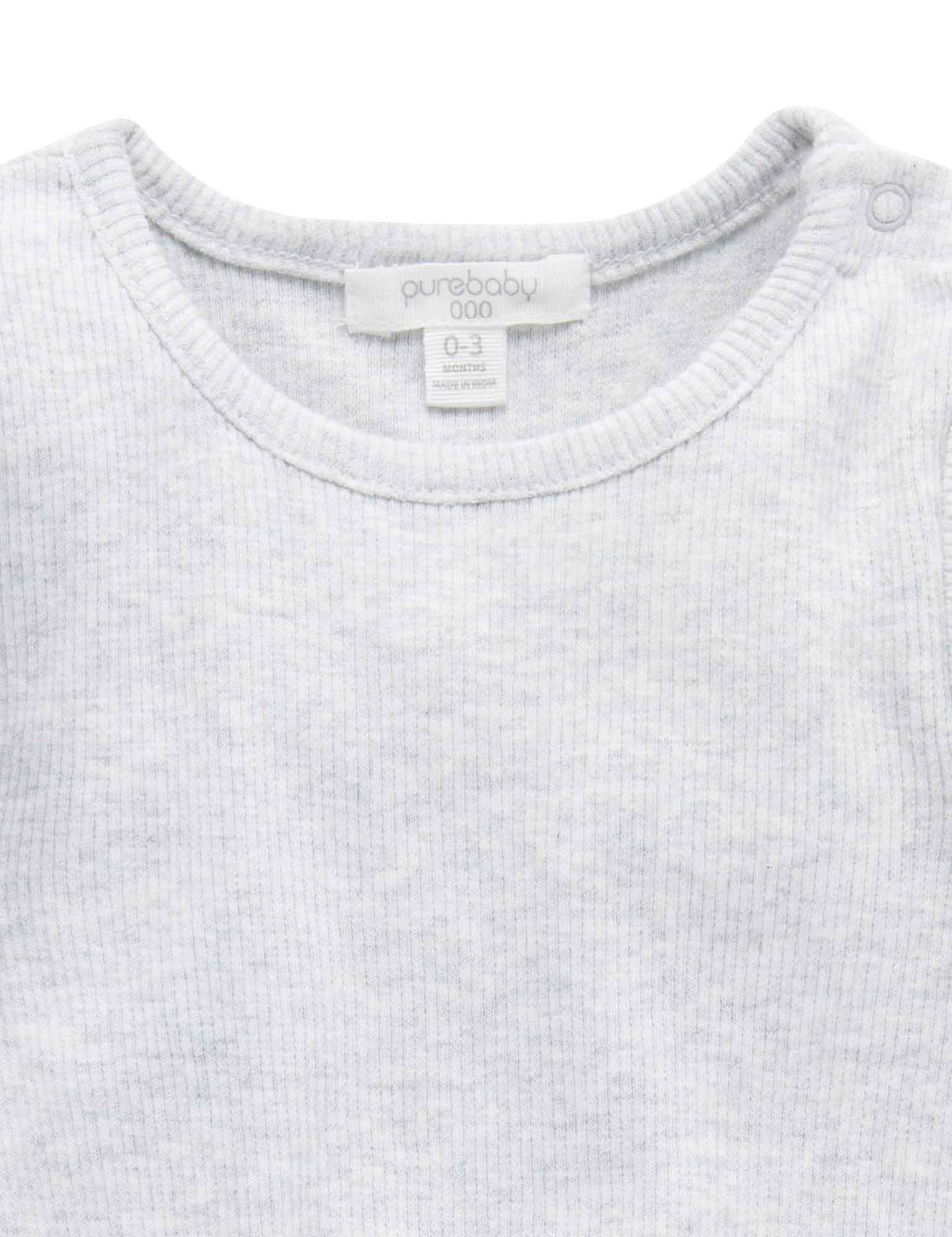 Purebaby Organic Cotton Ribbed Long Sleeve Bodysuit for Babies - Soft Grey Mélange - Perfect for Everyday Wear & Gentle Skin Care