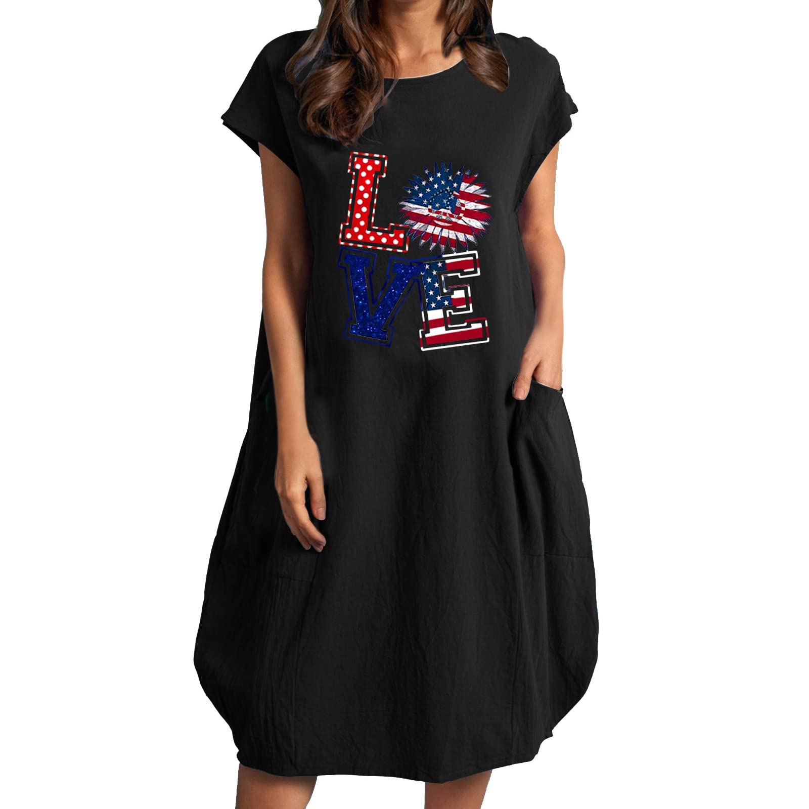Trendy American Flag Striped Summer Dresses for Women 2022 - Loose Fit Short Sleeve Printed Casual Dress - Perfect for Beach Vacations, Picnics and Summer Parties