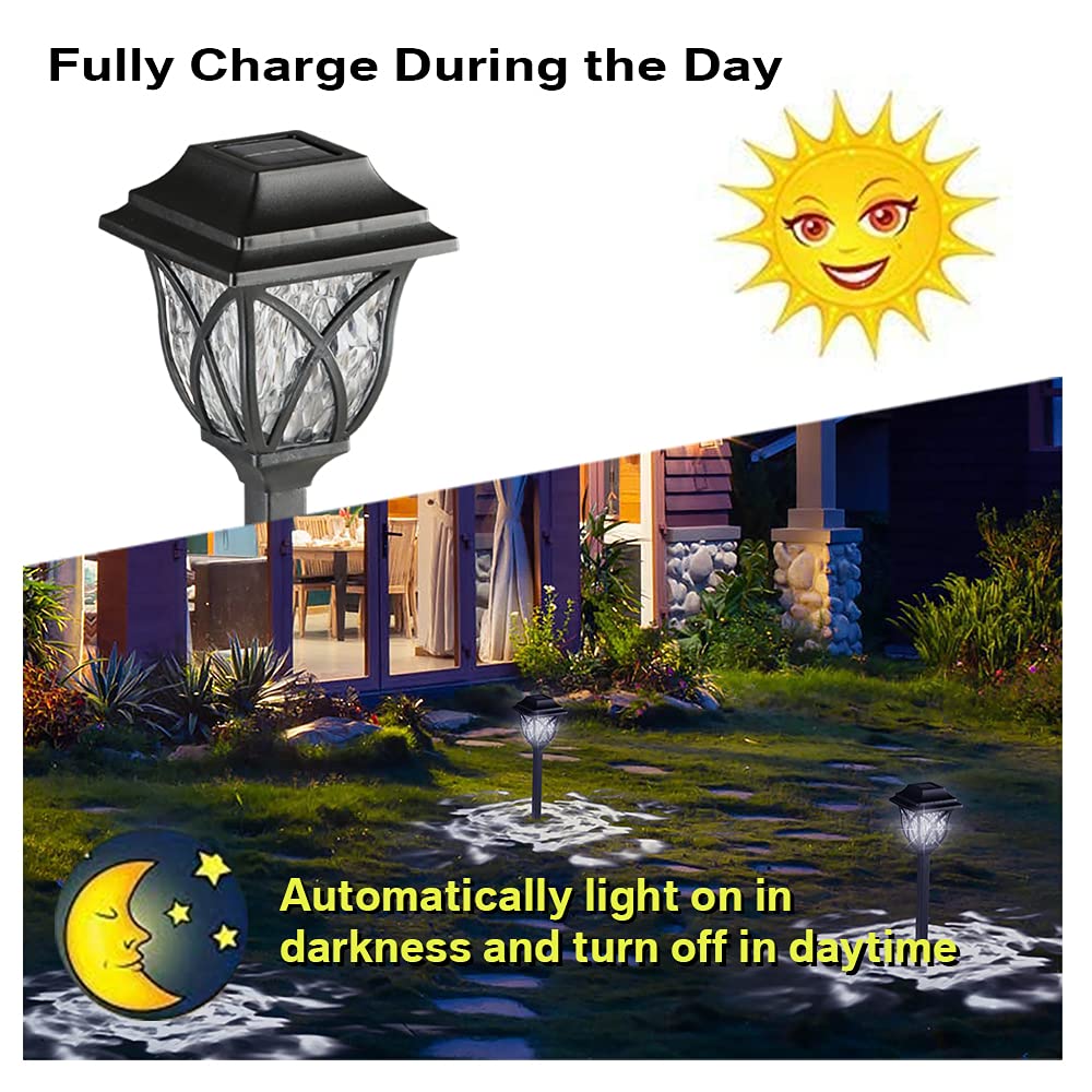 8 Pack Solar Garden Lights Outdoor - Black Cool White Medium Size Solar Pathway Lights for Yard, Garden, Walkway | Waterproof & Auto On/Off for Patio, Driveway, Lawn Decoration
