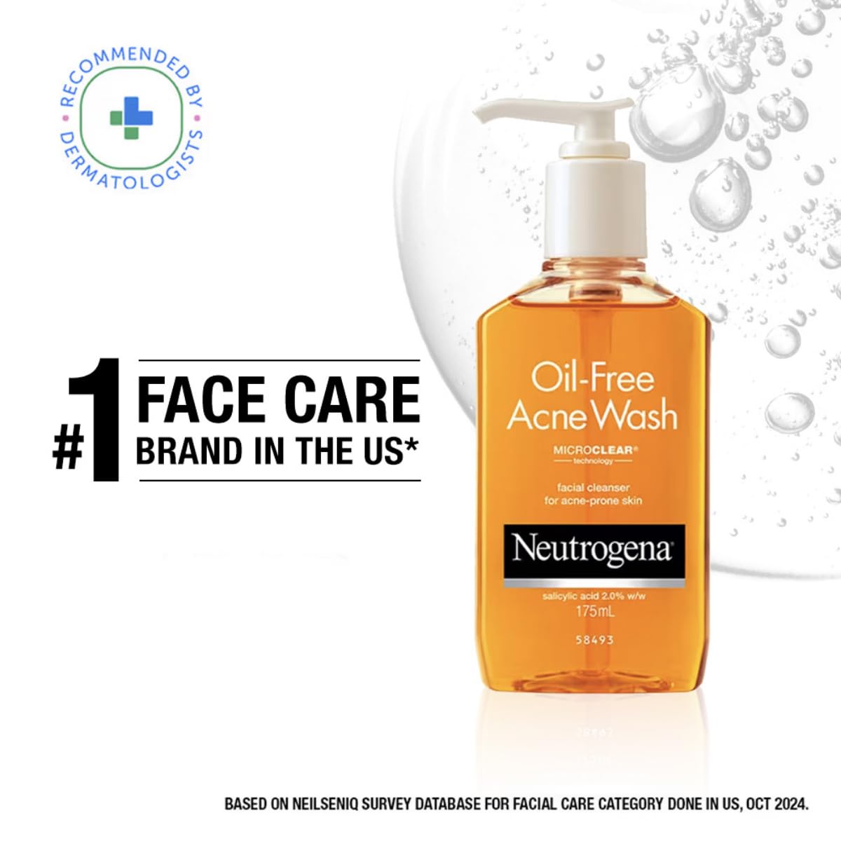 Neutrogena Oil-Free Acne Wash with Salicylic Acid | Deep Cleansing Face Wash for Oily & Acne-Prone Skin | Hydrating, Alcohol-Free, Non-Comedogenic & Dermatologist Tested | 6 fl oz (175ml) | Daily Skincare Routine for Clear, Healthy Skin