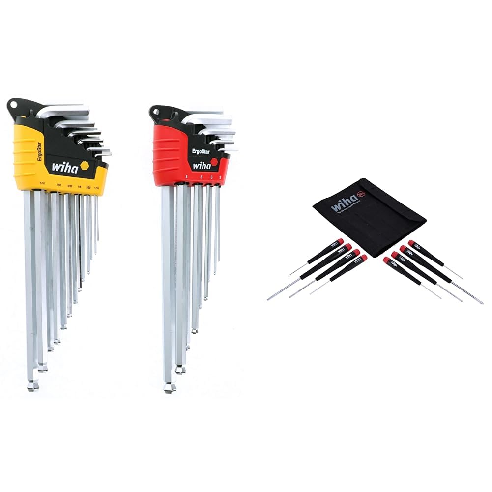 Wiha 66992 22-Piece Ball End Hex L-Key Set with MagicRing & 26199 8-Piece Slotted & Phillips Screwdriver Set - Professional Tool Kit for Home Repair, Automotive, and DIY Projects