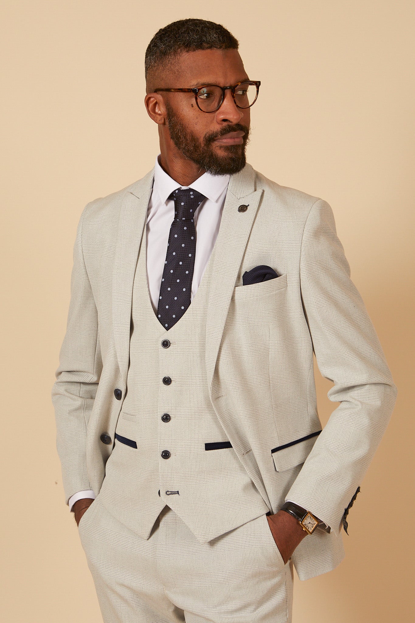 Fabian Delph Former Manchester City Footballer in Stylish BROMLEY Stone Check Suit - Perfect for Business Meetings & Formal Events