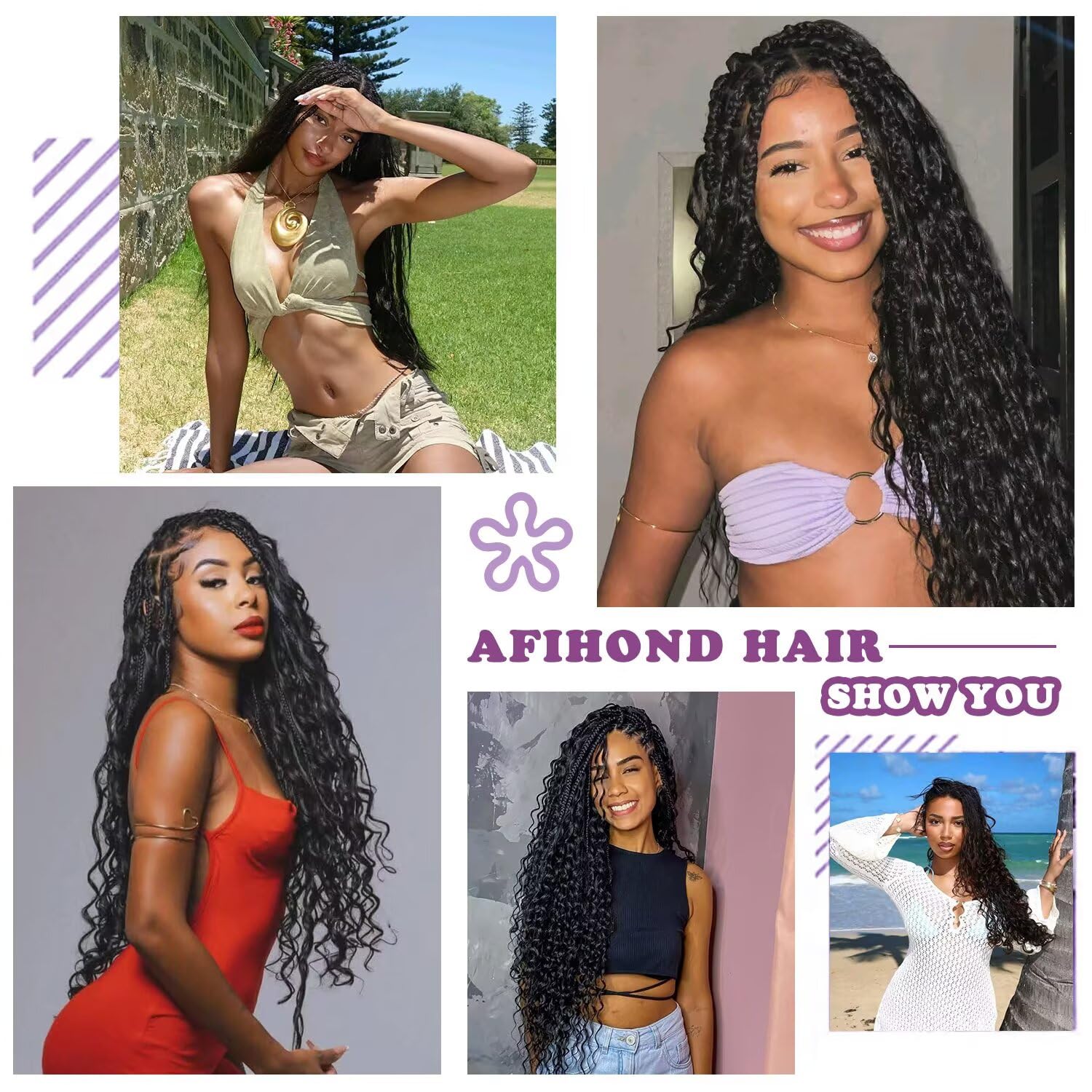 100% Human Hair Extensions for Boho Braids - 3 Bundles Deep Water Wave 12A Wet & Wavy Curly Hair (18inch, 120g, Natural Color) | Perfect for Protective Styles, Weaves & Everyday Glam