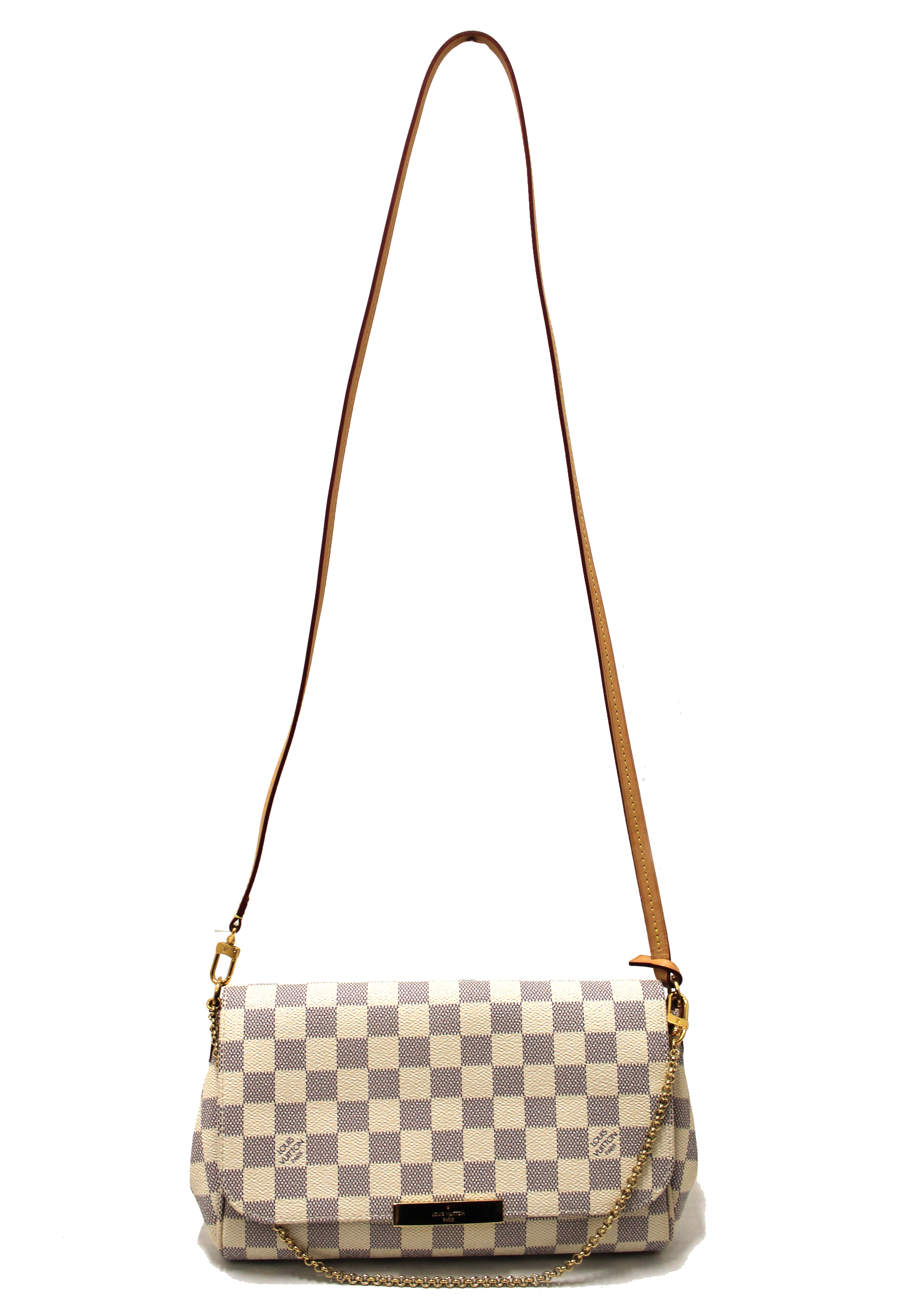 Authentic Louis Vuitton Damier Azur Canvas Favorite MM Crossbody Bag with Chain Strap - Perfect for Everyday Use, Work & Special Occasions