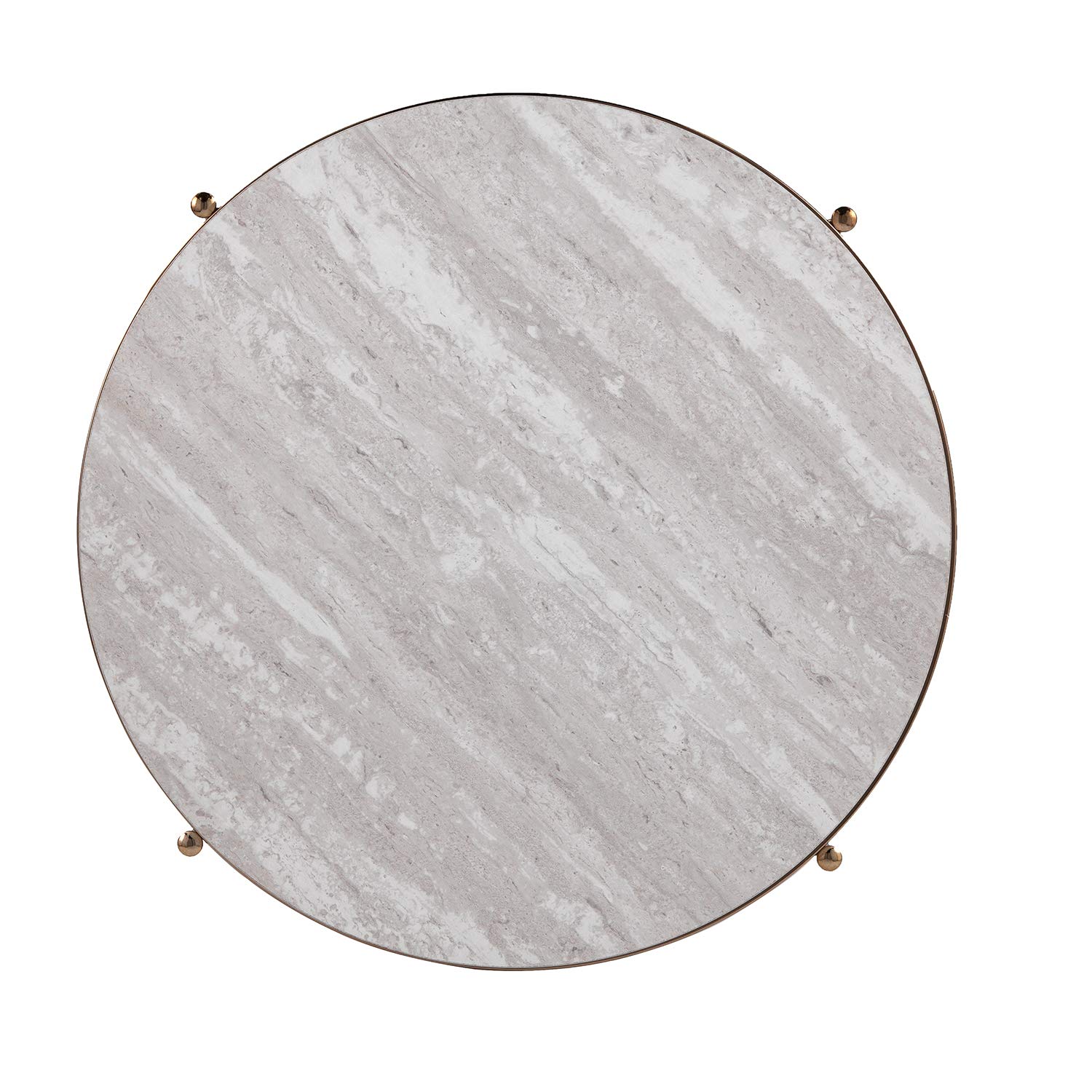 SEI Furniture Silas Round Faux Stone End Table - Champagne Gold Accent Side Table for Living Room, Bedroom & Office Decor