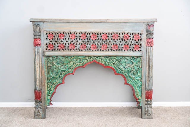 Hand Carved Wooden Indian Console Table - Solid Wood Entryway Table for Hallway, Living Room & Foyer Decor | Traditional Handcrafted Furniture for Home & Office
