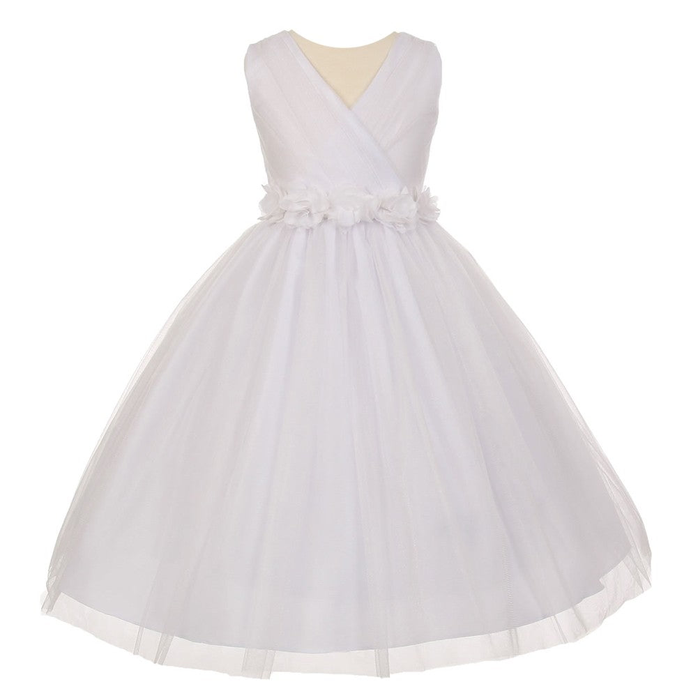 Elegant White Chiffon Flower Girl Dress with Shiny Tulle for Junior Bridesmaids - Sizes 8-14 | Perfect for Weddings, Pageants & Special Occasions
