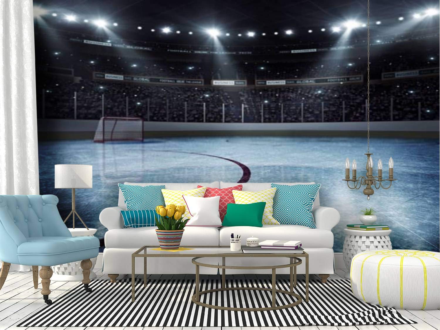 Hockey Arena Canvas Print Wallpaper - Self Adhesive Peel & Stick Wall Mural for Home Decor | Perfect for Living Room, Game Room & Man Cave Wall Art