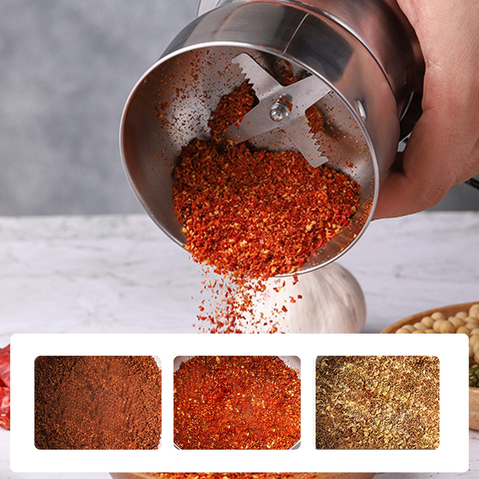 Premium Electric Coffee Grinder - Stainless Steel Portable Spice & Nut Grinder with Clear Lid - Multi-Function Mill for Beans, Herbs, Cereals & More - Perfect for Home, Office & Camping Use (US)