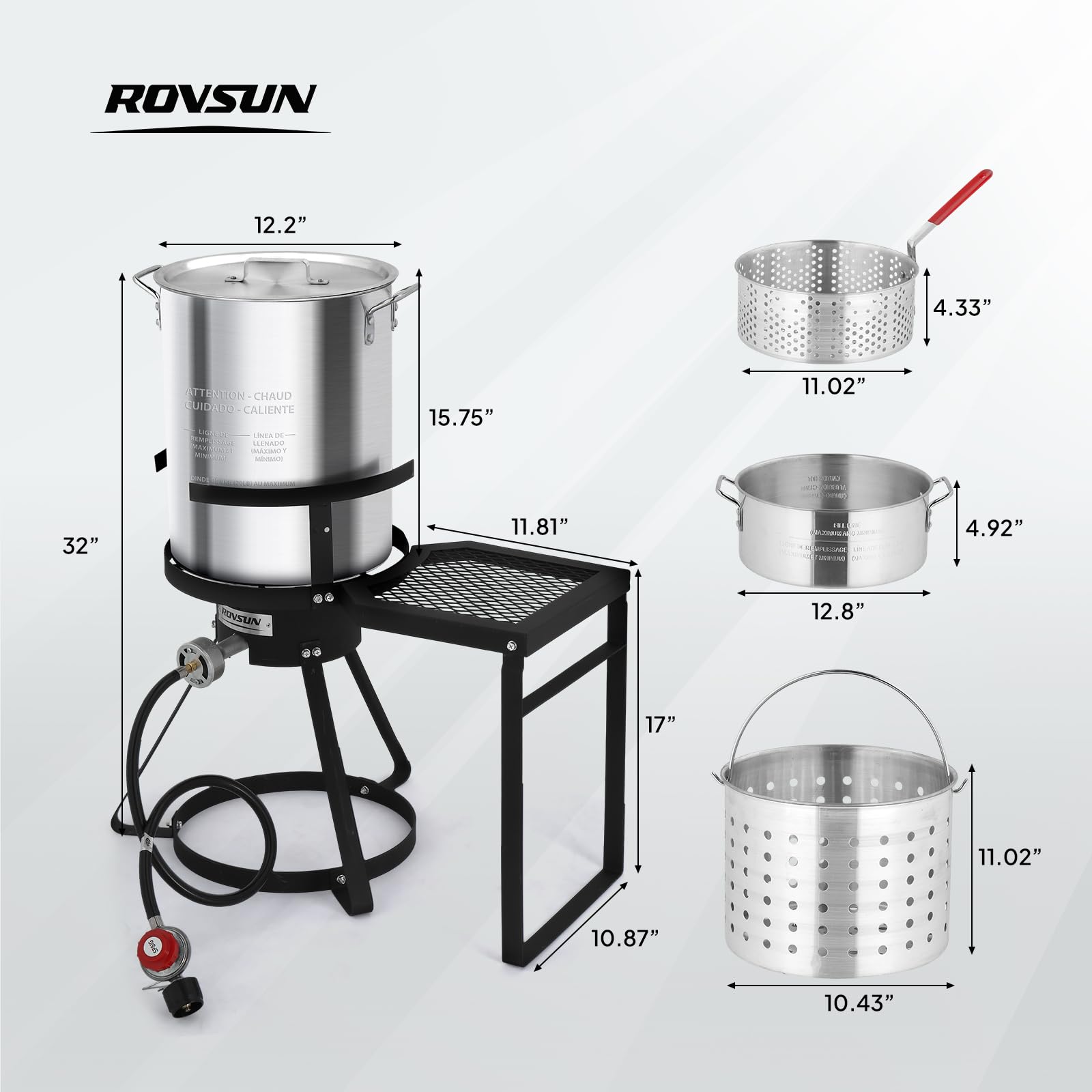 ROVSUN 30QT Turkey Fryer & 10QT Fish Fryer Kit - 55000BTU Propane Outdoor Deep Fryer with Shelf, Aluminum Seafood Boiler Steamer - Includes Baskets, Thermometer, Marinade Injector, Turkey Rack & Lifter - Perfect for Outdoor Cooking, Backyard Parties, and Holiday Turkey Frying