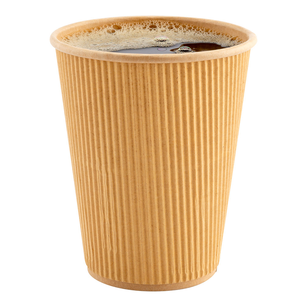 Eco-Friendly 12 oz Kraft Paper Coffee Cups with Ripple Wall - 3.5