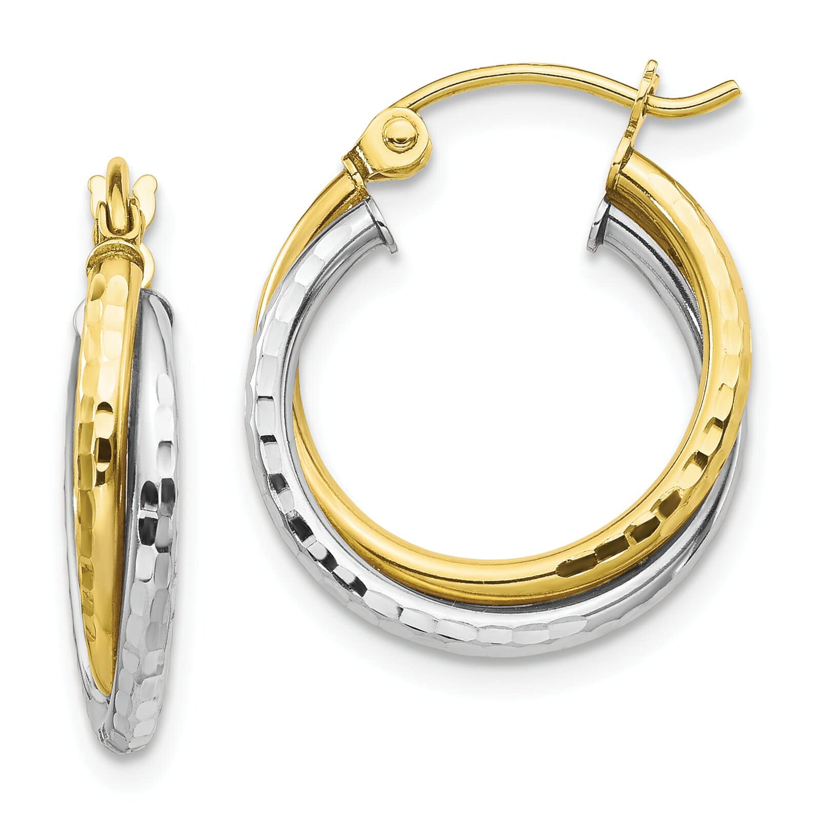 10K Yellow & White Gold Twist Hoop Earrings for Women - 17mm x 4mm Dainty Everyday Jewelry - Perfect for Work, Date Night & Special Occasions