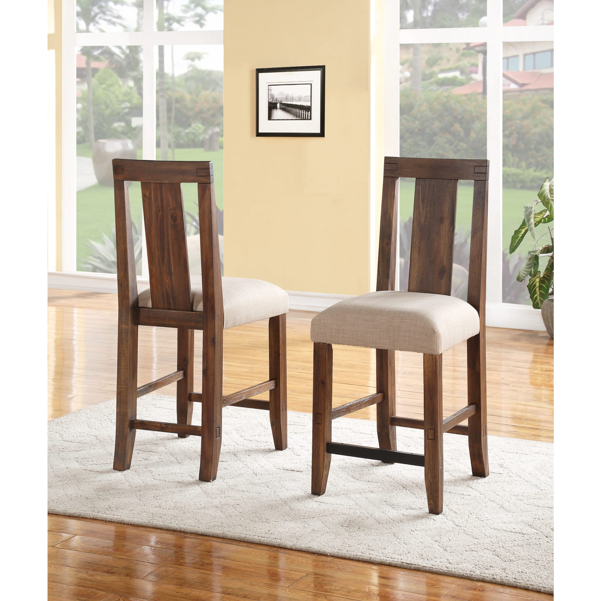 Solid Wood Upholstered Kitchen Counter Stool - Brick Brown Bar Stool for Kitchen Island, Breakfast Nook & Dining Room - Comfortable & Durable Counter Height Stool
