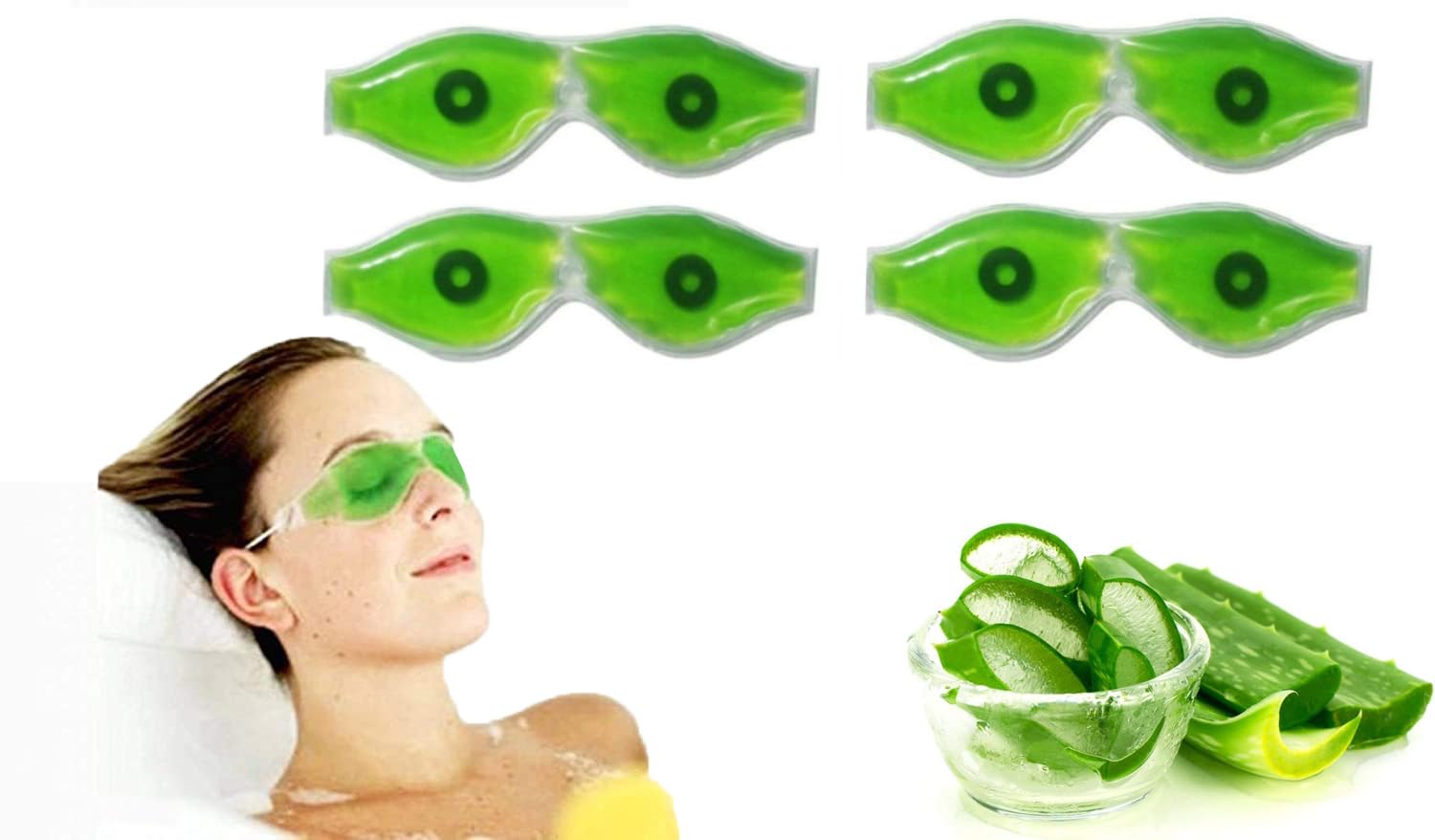 INEVER Aloe Vera Cooling Gel Sleeping Eye Mask - 4 Pack, Dark Circle & Puffiness Relief, Soothing Eye Patches for Fatigue & Stress - Perfect for Overnight Use, Travel & Spa Relaxation