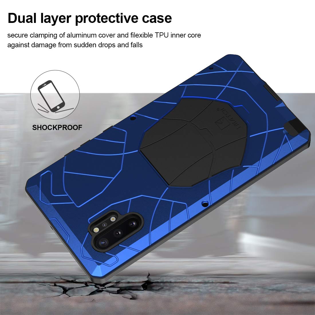 Feitenn Heavy Duty Metal Case for Samsung Galaxy Note 10 Plus/Note 10+ 5G - Military Grade Shockproof Protection with Gorilla Glass Cover & Aluminum Bumper (Blue) | Perfect for Outdoor Adventures, Construction Work & Extreme Sports Protection