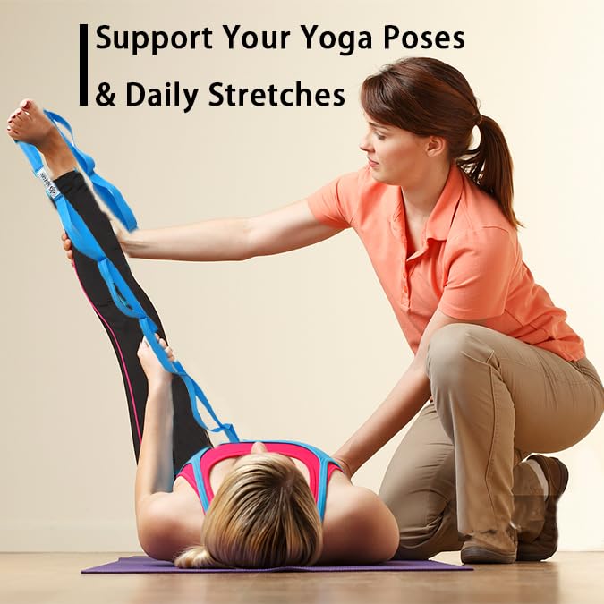 Premium Yoga Stretching Strap for Physical Therapy & Home Workout - 10-Loop Non-Elastic Pilates Band with Exercise Guide - Ideal for Yoga, Gymnastics, Flexibility Training & Rehabilitation (Men & Women) - Perfect for Home Gym, Studio Practice & Travel Fitness