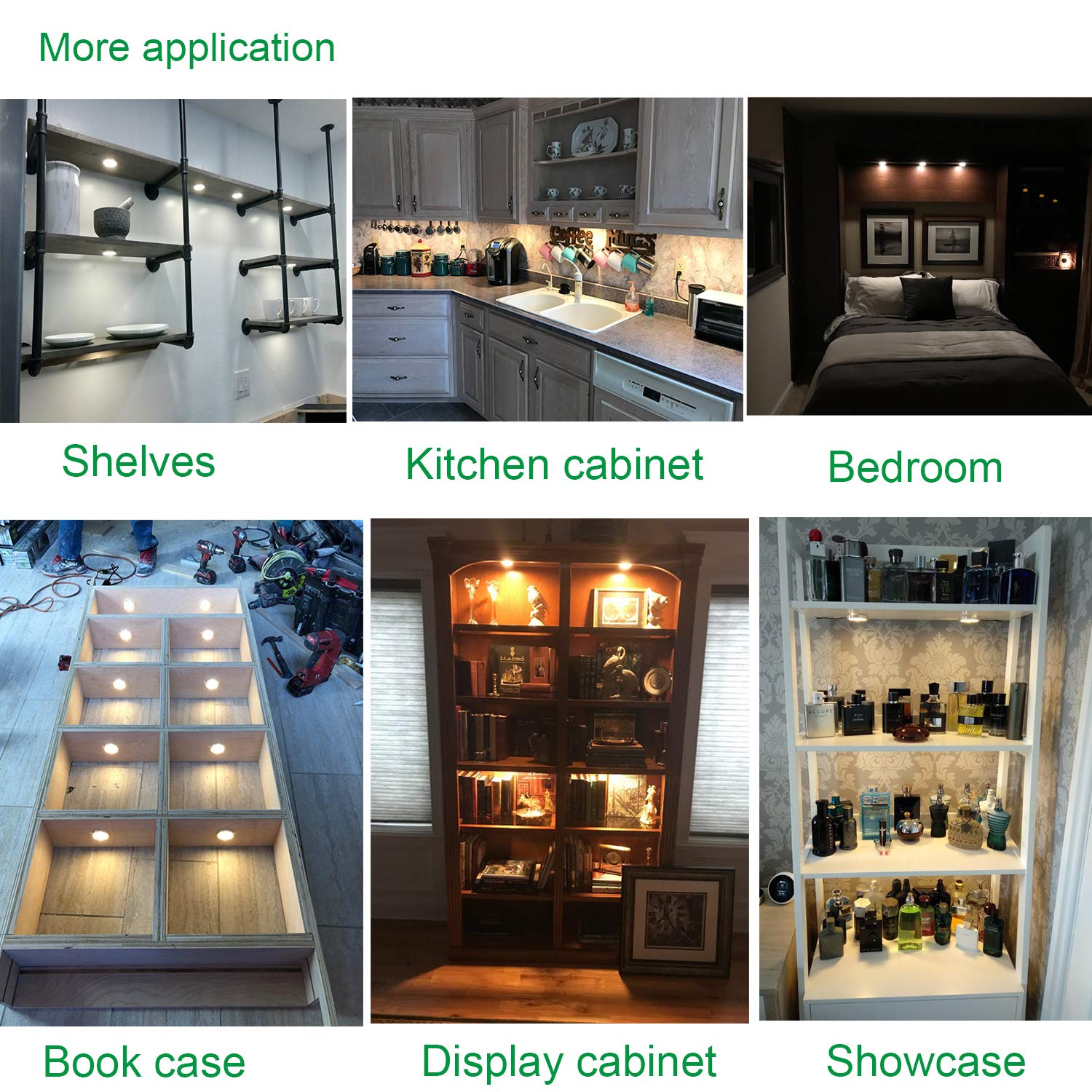 AIBOO Linkable Under Cabinet LED Lighting 12V Dimmable Puck Lights with Wireless RF Remote - Hardwired & Plug-in Kitchen Mood Lighting (Warm White, 12 Lights Kit) - Perfect for Countertop, Pantry & Display Shelf Illumination