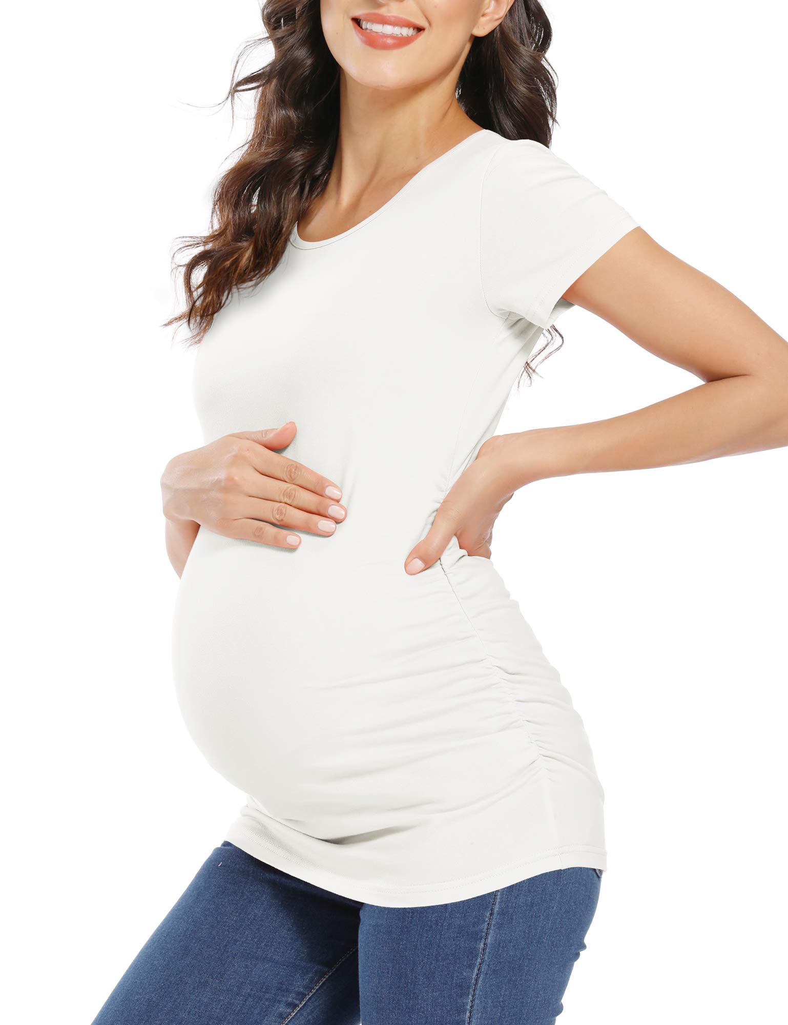 GLAMIX Women's Maternity T-Shirts 3-Pack - Soft Cotton Short Sleeve Pregnancy Tops for Summer | Comfortable Basic Tees for Expecting Moms - Perfect for Casual Wear, Work & Maternity Photos