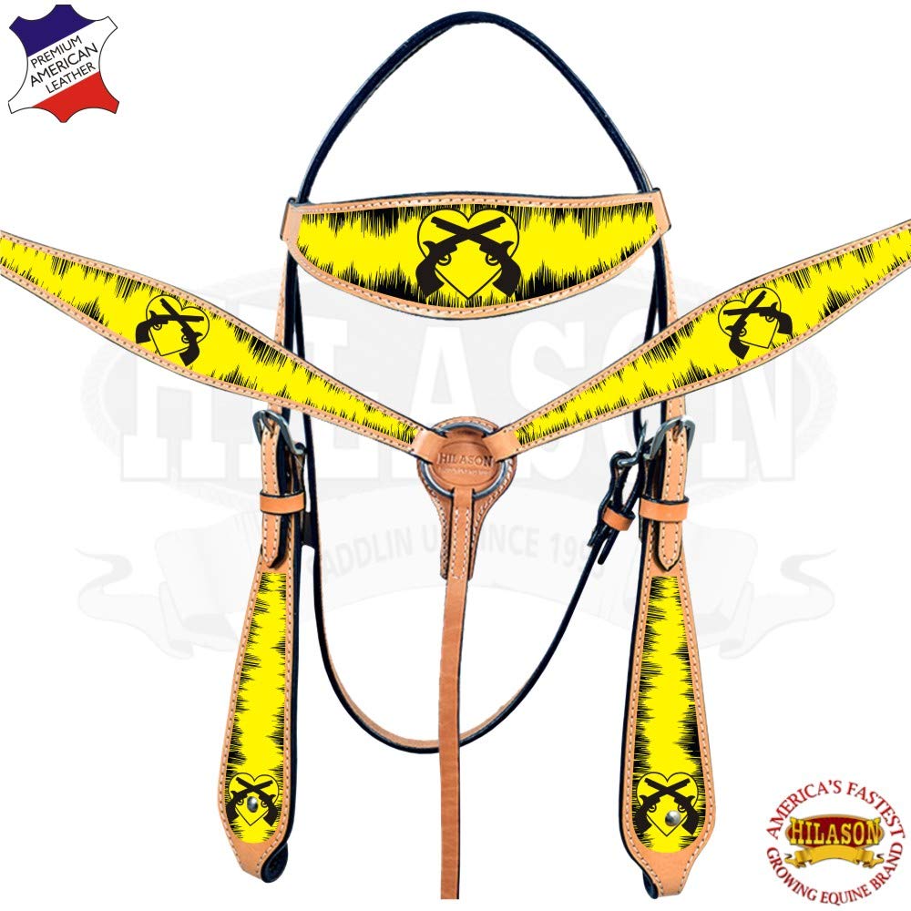 Premium HILASON Yellow Western Horse Headstall & Breast Collar Set - Genuine American Leather Tack for Horses | Durable Leather Headstall & Breast Collar Combo | Perfect for Trail Riding, Rodeos & Western Shows