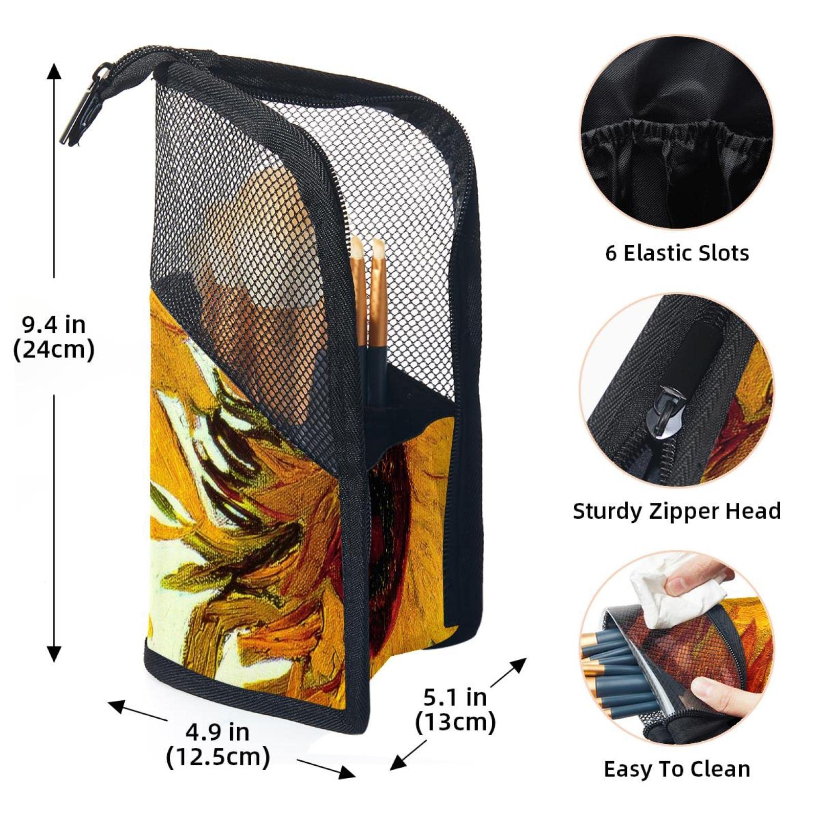 12-Piece Makeup Brush Organizer Bag with Yellow Watercolor Sunflowers Design - Portable Cosmetic Brush Holder Case for Travel & Home Vanity Storage