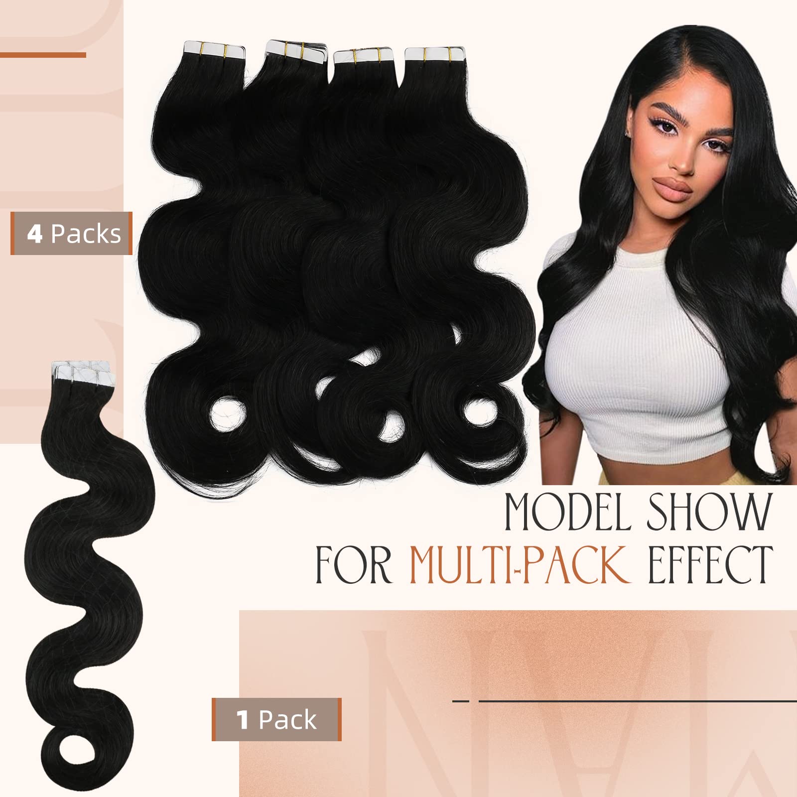 Sunny Tape in Hair Extensions 50G - 100% Human Hair Body Wave Extensions for Black Women (14 Inch) - Perfect for Daily Wear, Parties & Special Occasions