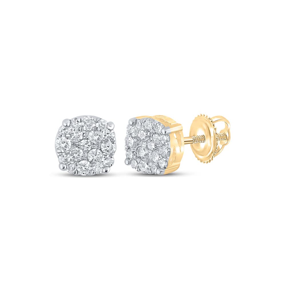 14K Yellow Gold Men's Round Diamond Cluster Earrings (1/5 CTTW) - Perfect Gift for Anniversary, Birthday & Special Occasions