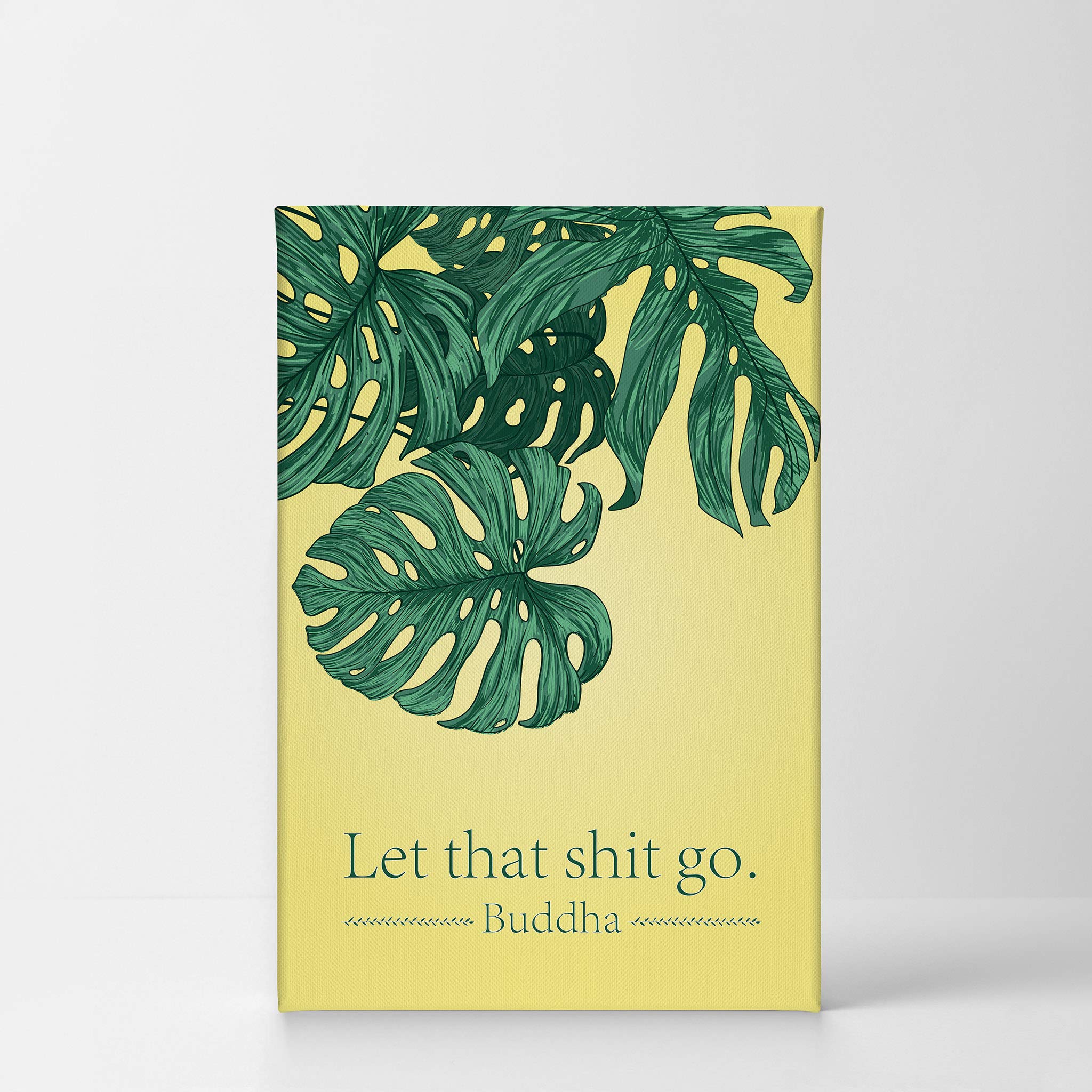 Funny Buddha Quote Canvas Print - 'Let That Shit Go' Bathroom Wall Art Decor | Ready to Hang 36x24 Inch Home Decoration | Made in USA | Perfect for Bathroom, Meditation Room & Stress Relief Spaces