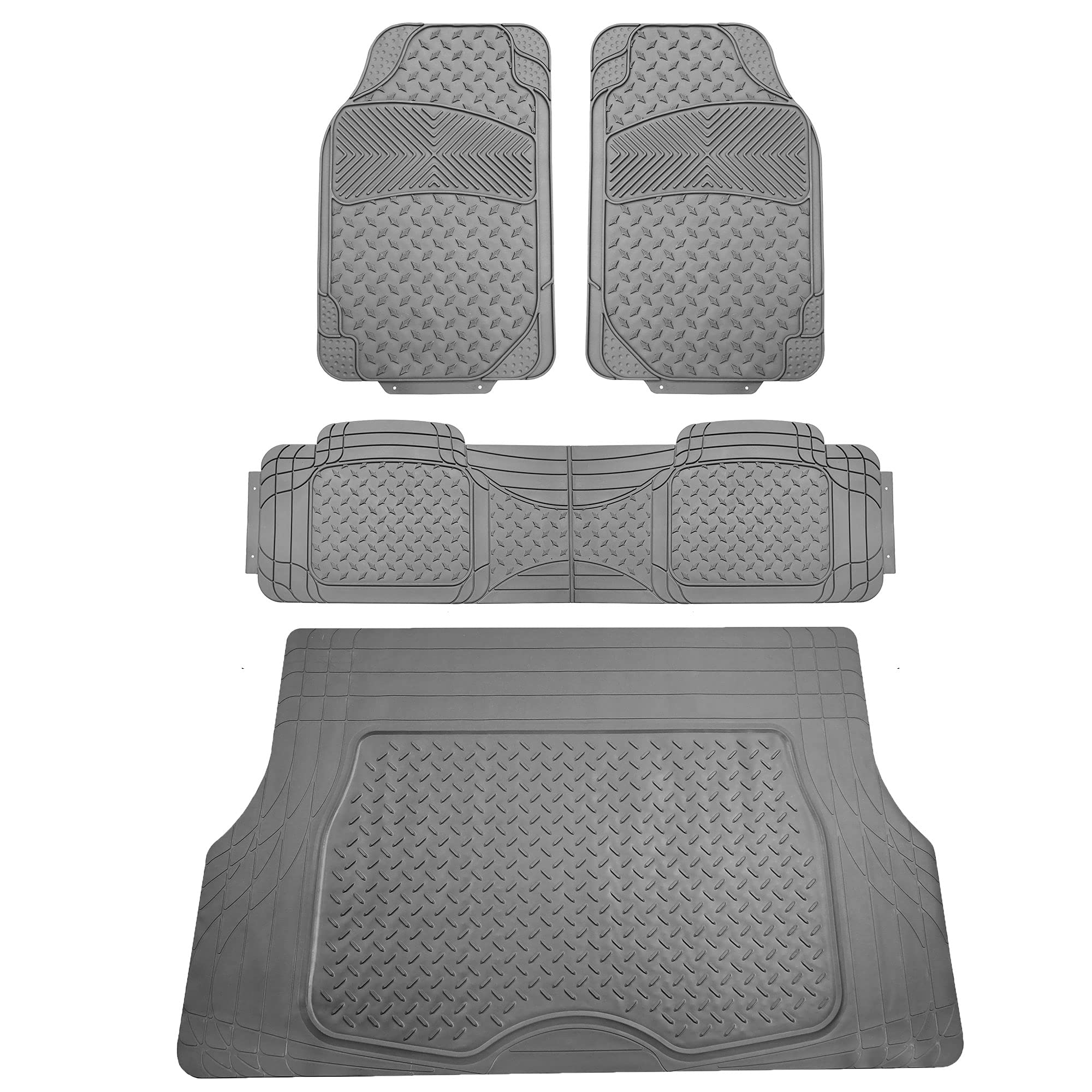 Premium FH Group Semi-Custom All-Weather Car Floor Mats Set with Trimmable Cargo Liner - Universal Fit for Cars, Trucks & SUVs (Gray) | Durable Protection for Rain, Snow & Mud | Perfect for Daily Commute, Road Trips & Family Adventures