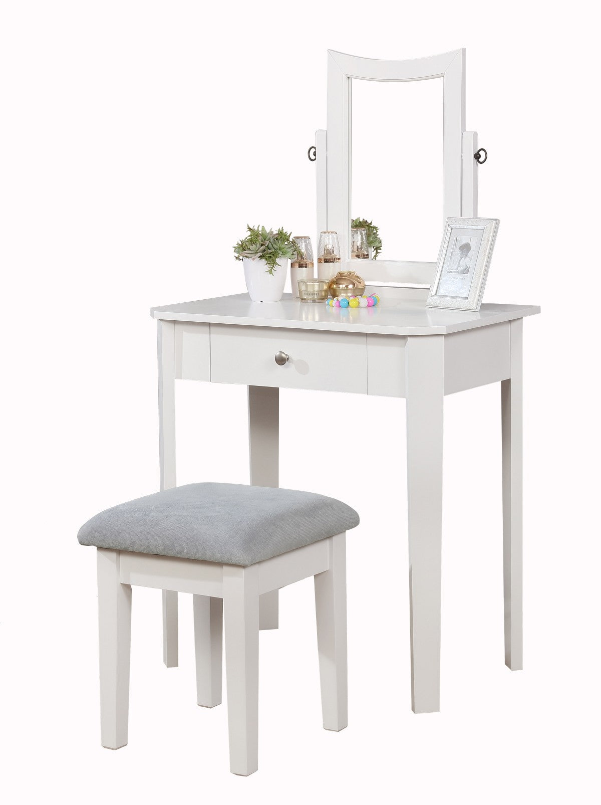 Elegant White Cecilia Vanity Table Set with Mirror - Perfect for Bedroom, Dressing Room & Makeup Station | Modern Dressing Table with Stool & Storage