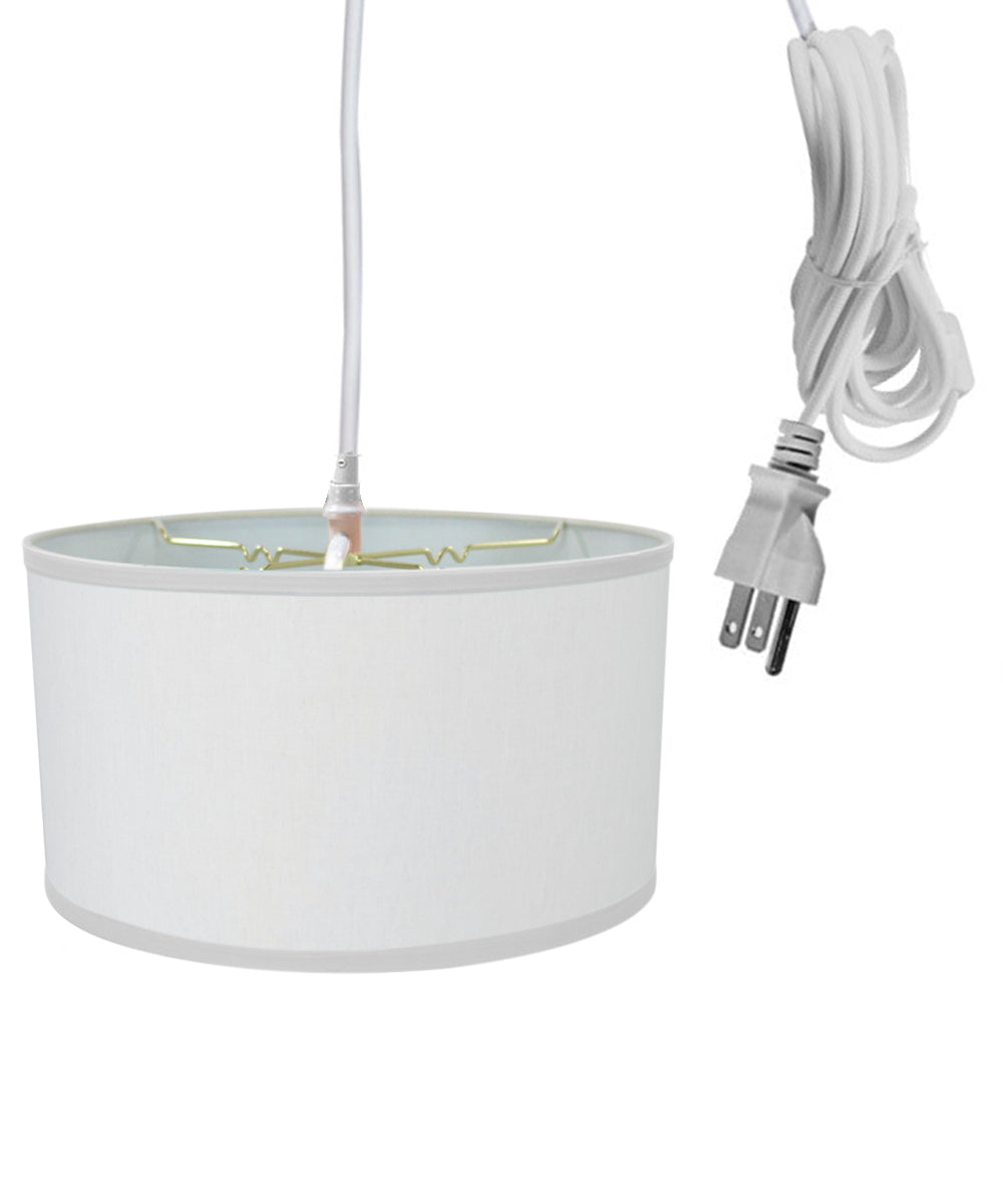1 Light Swag Plug In Pendant Lamp - 18W White Linen Shade with 17ft White Cord - Perfect for Bedroom, Living Room, and Dining Room Decor