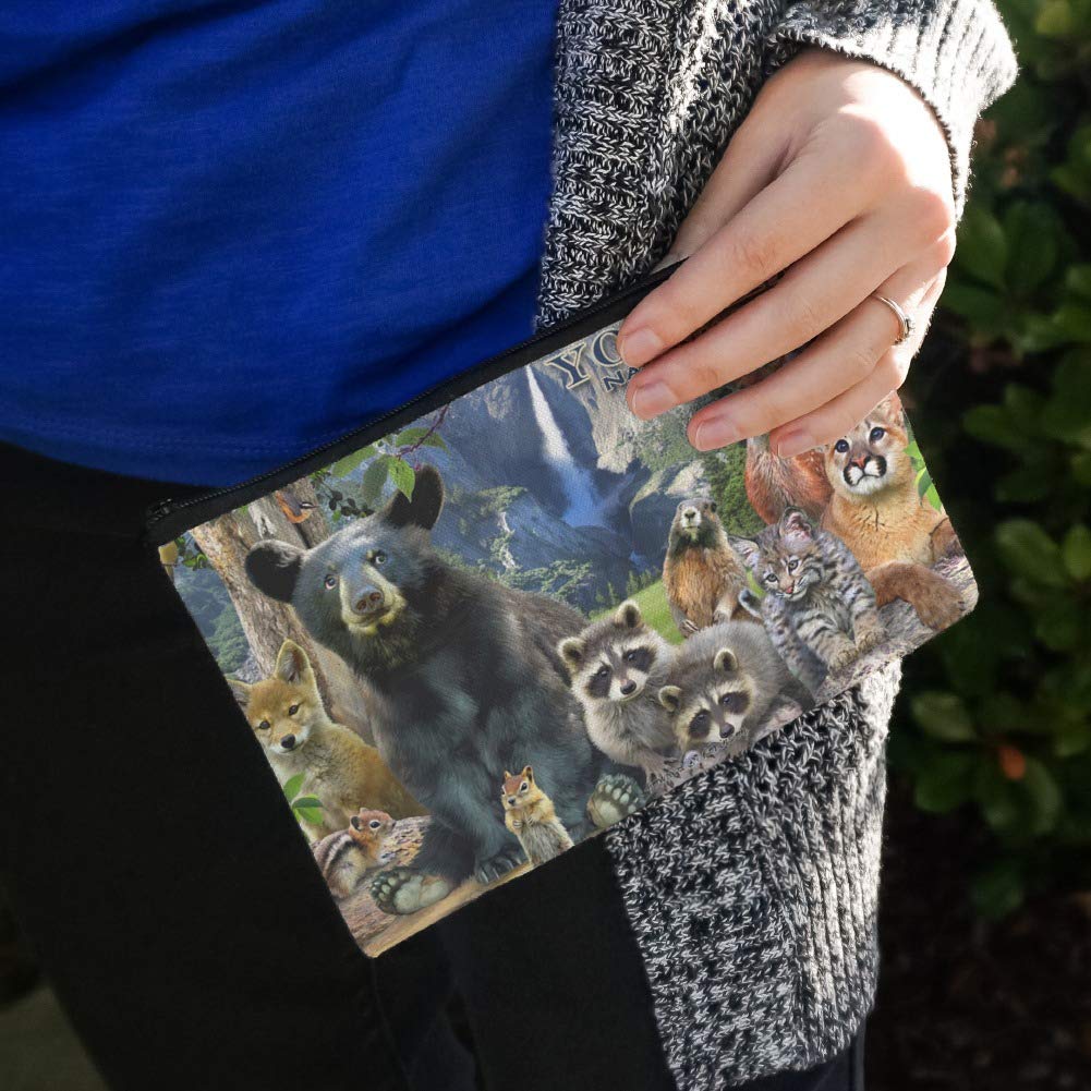 Yosemite National Park Wildlife Cosmetic Bag - Bear, Raccoon, Beaver & Chipmunk Design Makeup Organizer Pouch | Travel & Camping Essentials