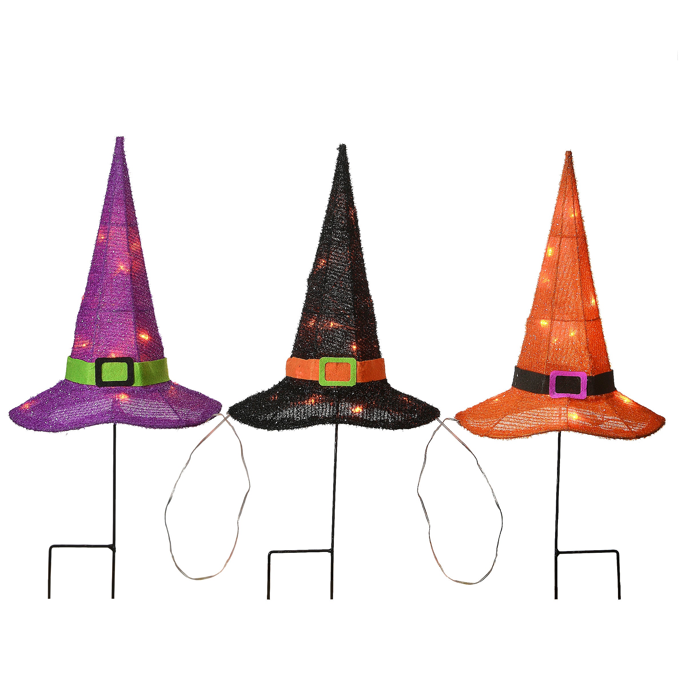 23 Inch Halloween LED Witch Hat Garden Stakes - Orange, Black, Purple Lighted Decor for Outdoor Yard, Party, and Spooky Home Decorations