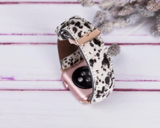 Handmade Genuine Leather Apple Watch Band for Women - Compatible with 38mm 40mm 42mm 44mm iWatch Series SE/7/6/5/4/3/2/1 - Rose Gold Connector - Perfect for Workouts, Office & Everyday Fashion Accessory