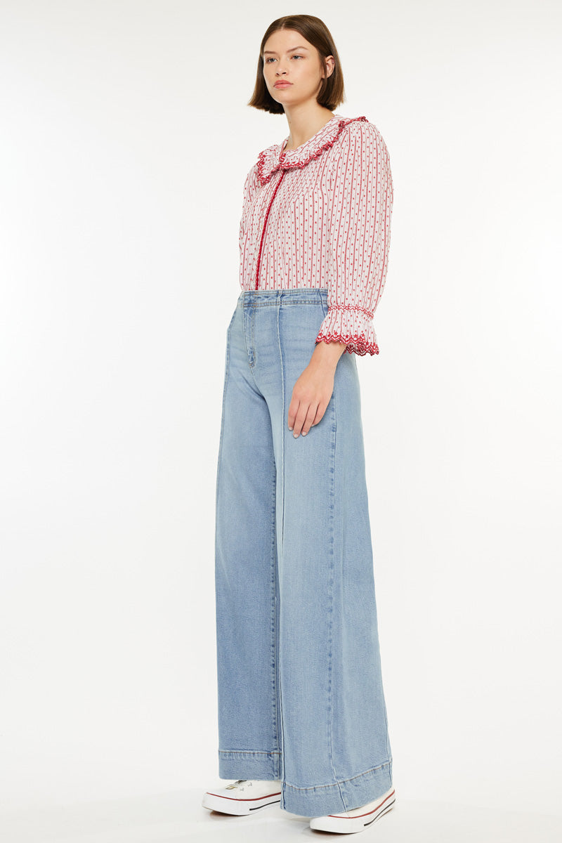 Deena High Rise Wide Leg Jeans for Women - Stretchy Comfort Denim Pants, Trendy Flare Bootcut Design - Perfect for Casual Outfits, Office Wear & Date Nights