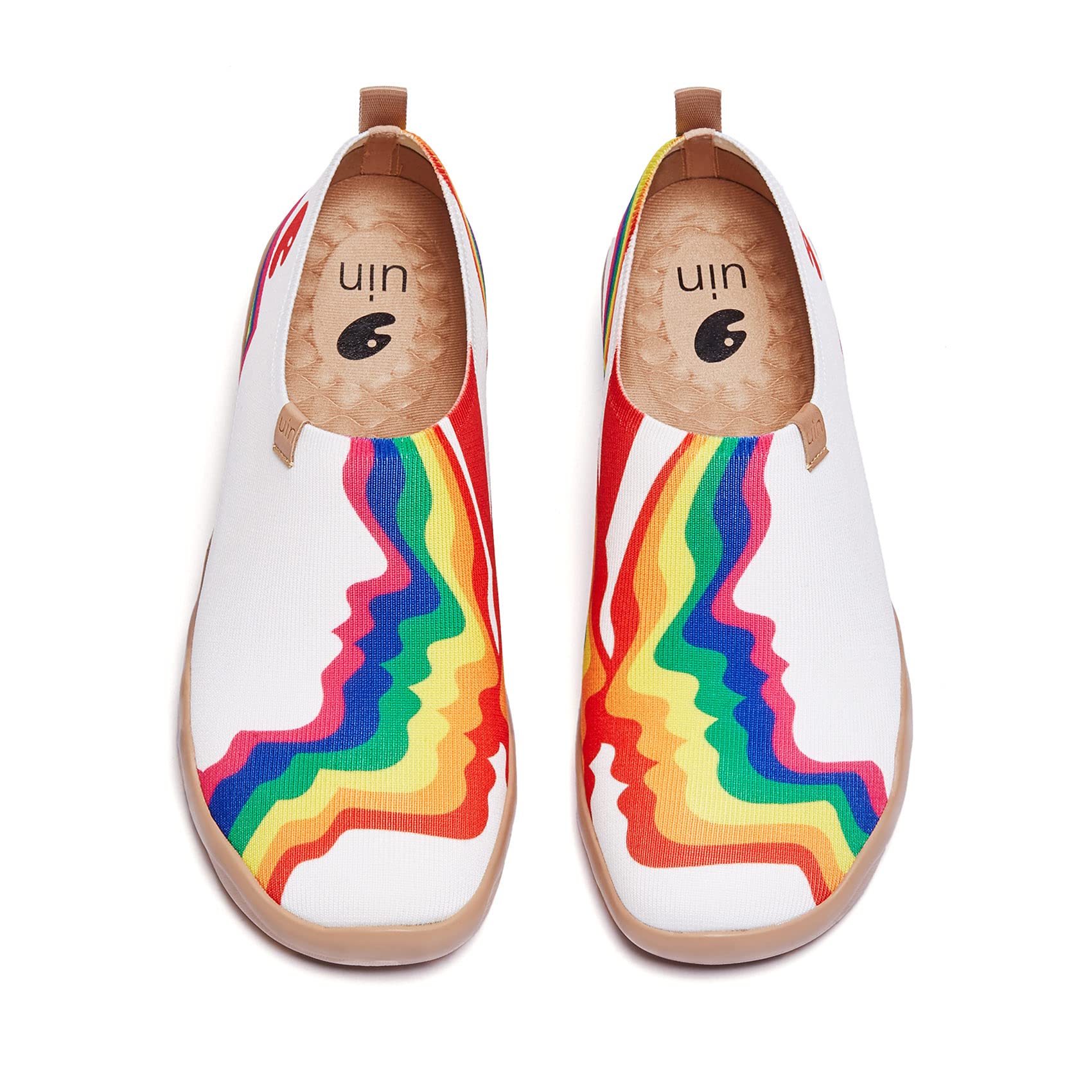UIN Men's Pride Walking Shoes - Slip On Knitted Loafers, Lightweight Comfort Sneakers with Artistic Rainbow Love Design - Size 12 | Perfect for Travel, Casual Wear & LGBTQ+ Pride Events