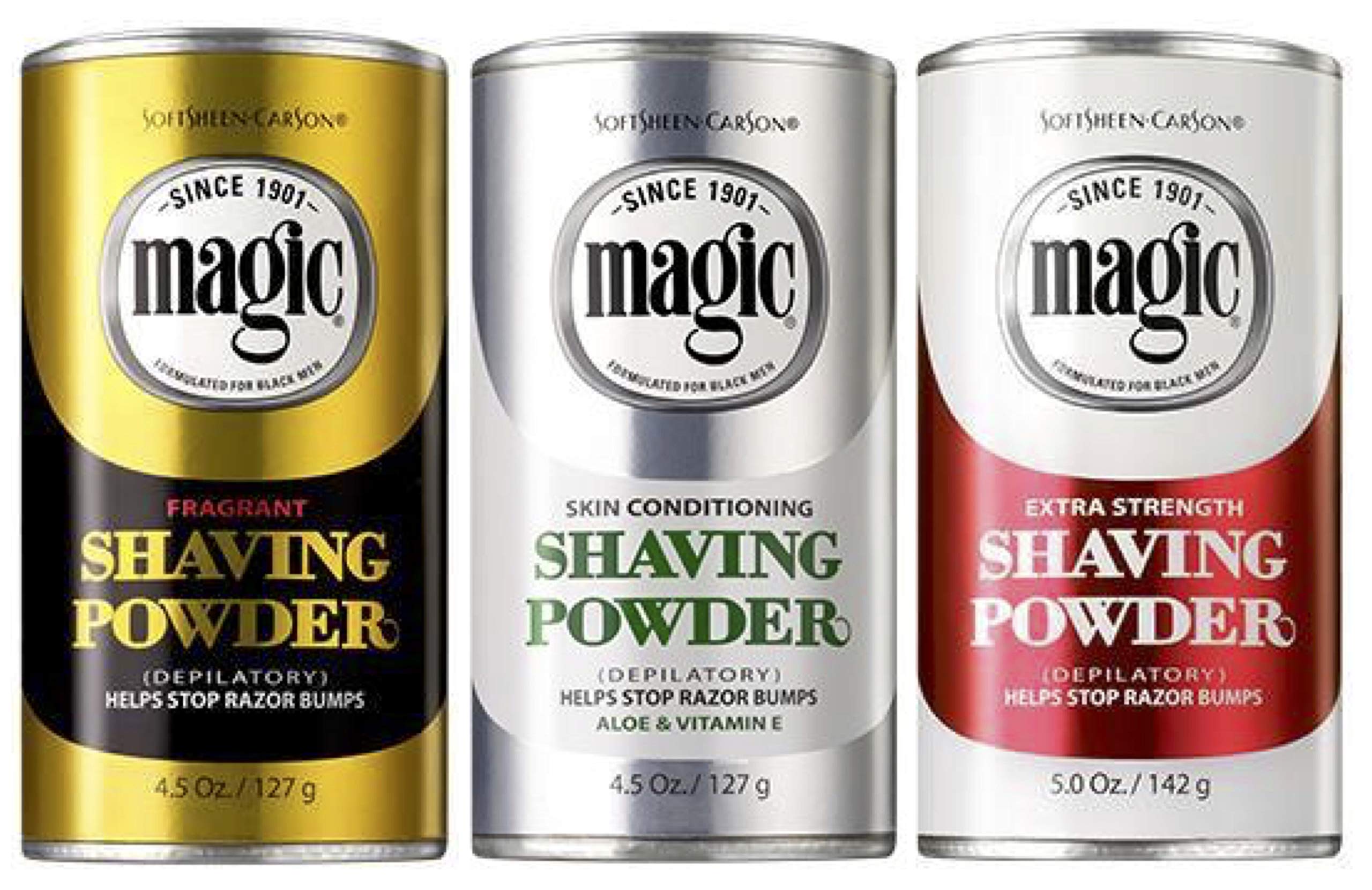 Magic Shave Powder - Gold (Fragrant), Platinum & Red (Extra Strength) - Fast & Smooth Hair Removal for Men's Face, Head & Body - Perfect for Sensitive Skin & Quick Grooming