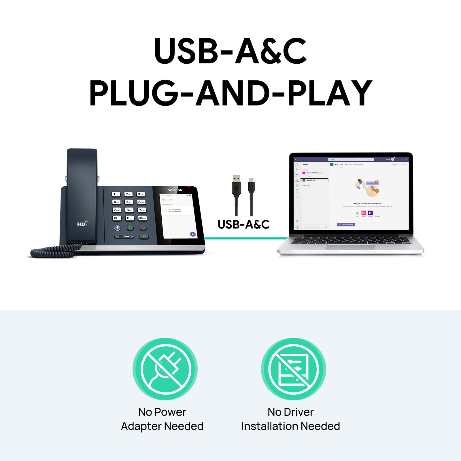 Yealink MP45 USB Teams Phone - Microsoft Teams & Skype for Business Certified Desk Phone | USB-A/C Powered Computer Phone | Business Communication Solution for Office, Home Office & Remote Work
