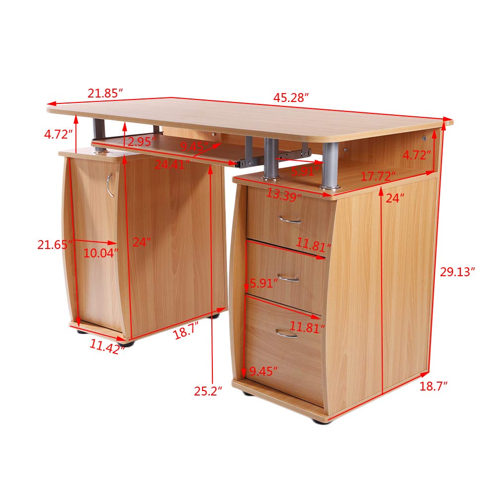 Wooden Computer Desk with Drawers & Keyboard Tray - Spacious Writing Study Table for PC, Laptop & Notebook - Perfect for Home Office, Gaming Setup & Remote Work