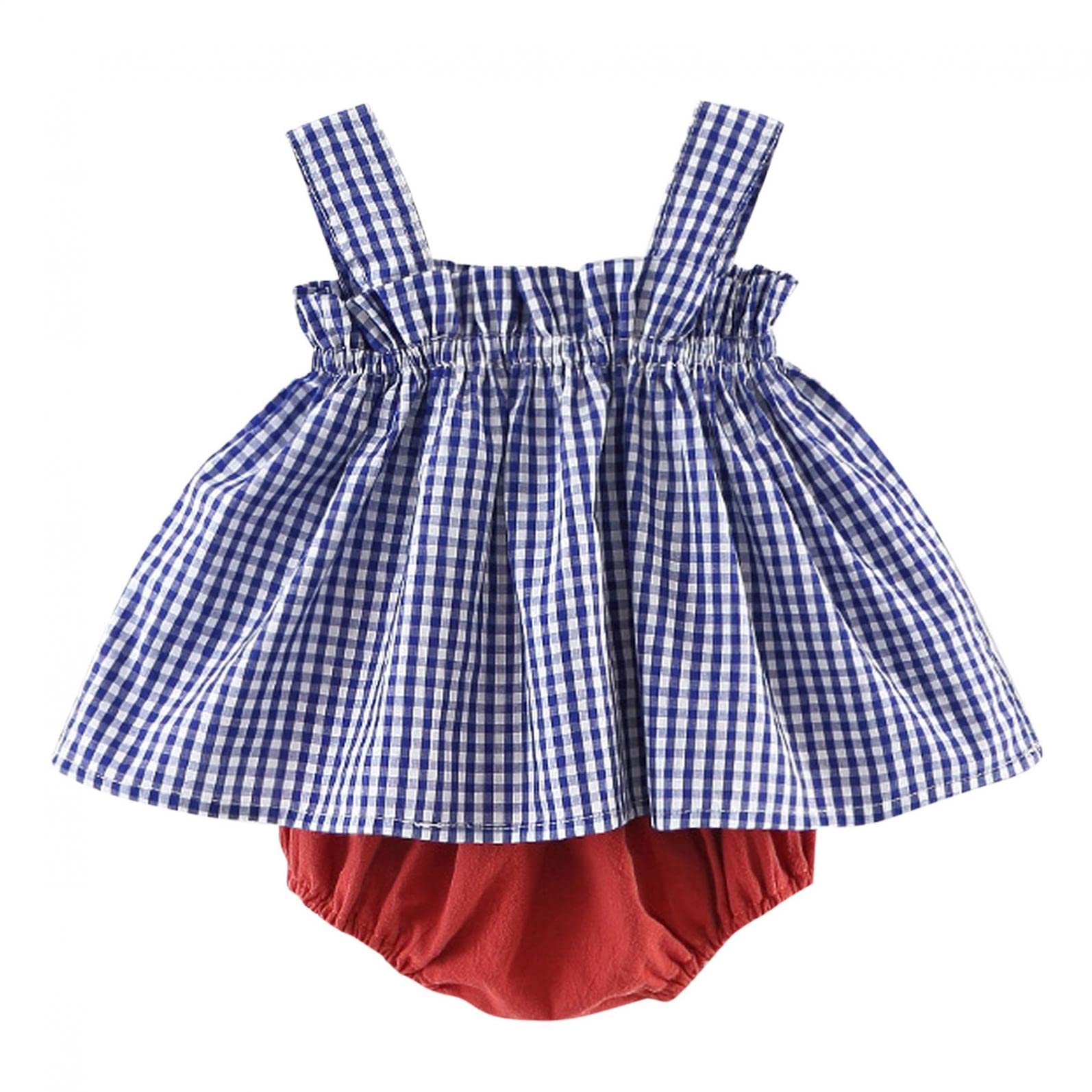 SRTUMEY 2-Piece Baby Girl Outfit Set - Summer Sleeveless Plaid Top & Denim Shorts for Toddlers | Cute Casual Playwear for Beach, Park & Daily Outings