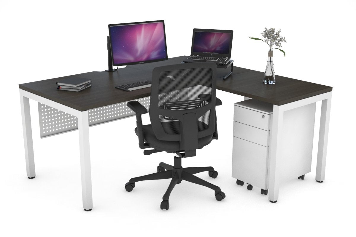Quadro Square Legs L-Shaped Corner Office Desk - 1600L x 1550W with Cable Management | Modern Home & Office Workspace Solution