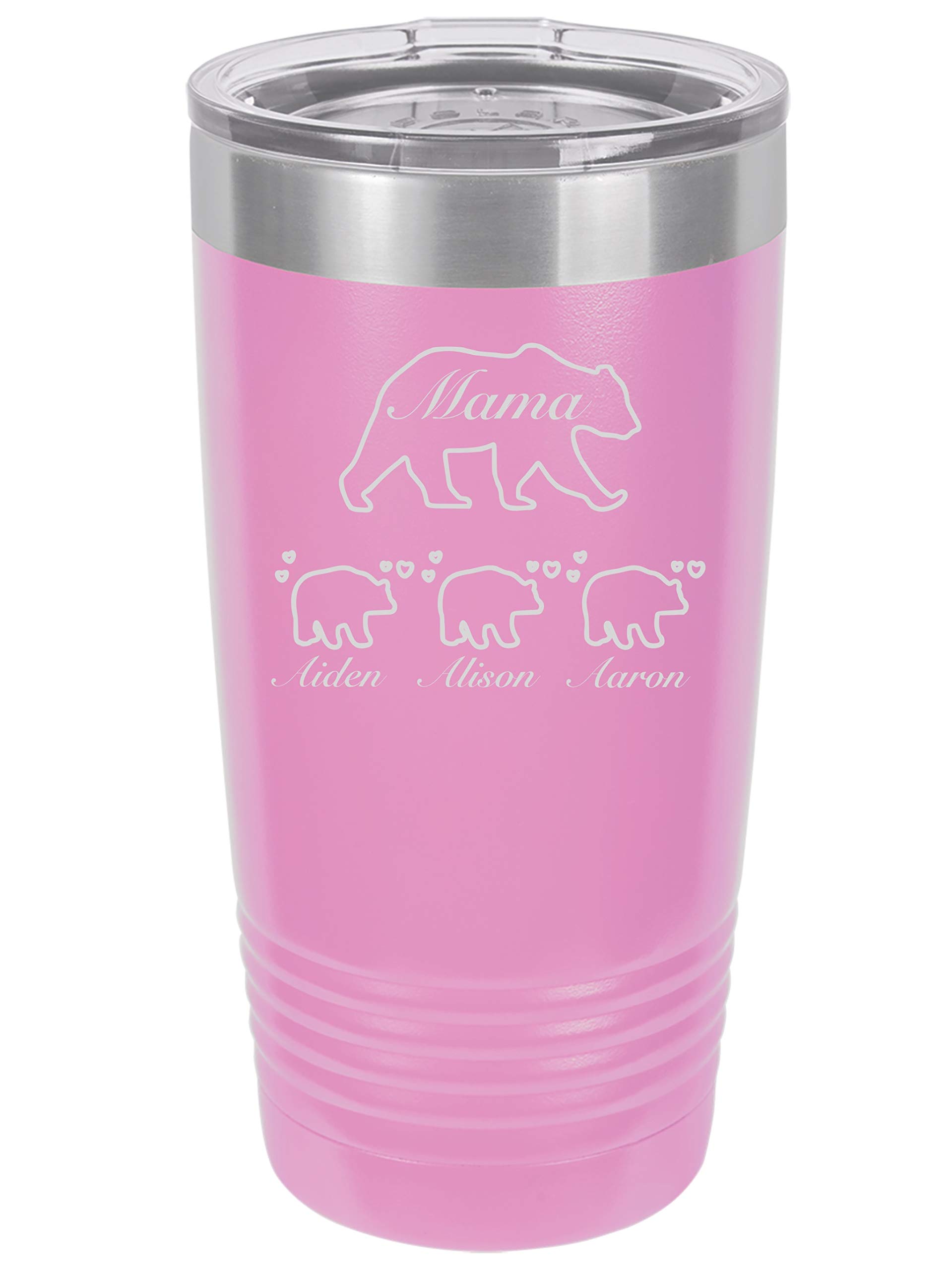 Personalized Mama Bear 20oz Double Wall Vacuum Insulated Tumbler - Light Purple Stainless Steel Travel Mug for Coffee, Tea & Cold Drinks - Perfect Gift for Moms, Birthdays & Mother's Day
