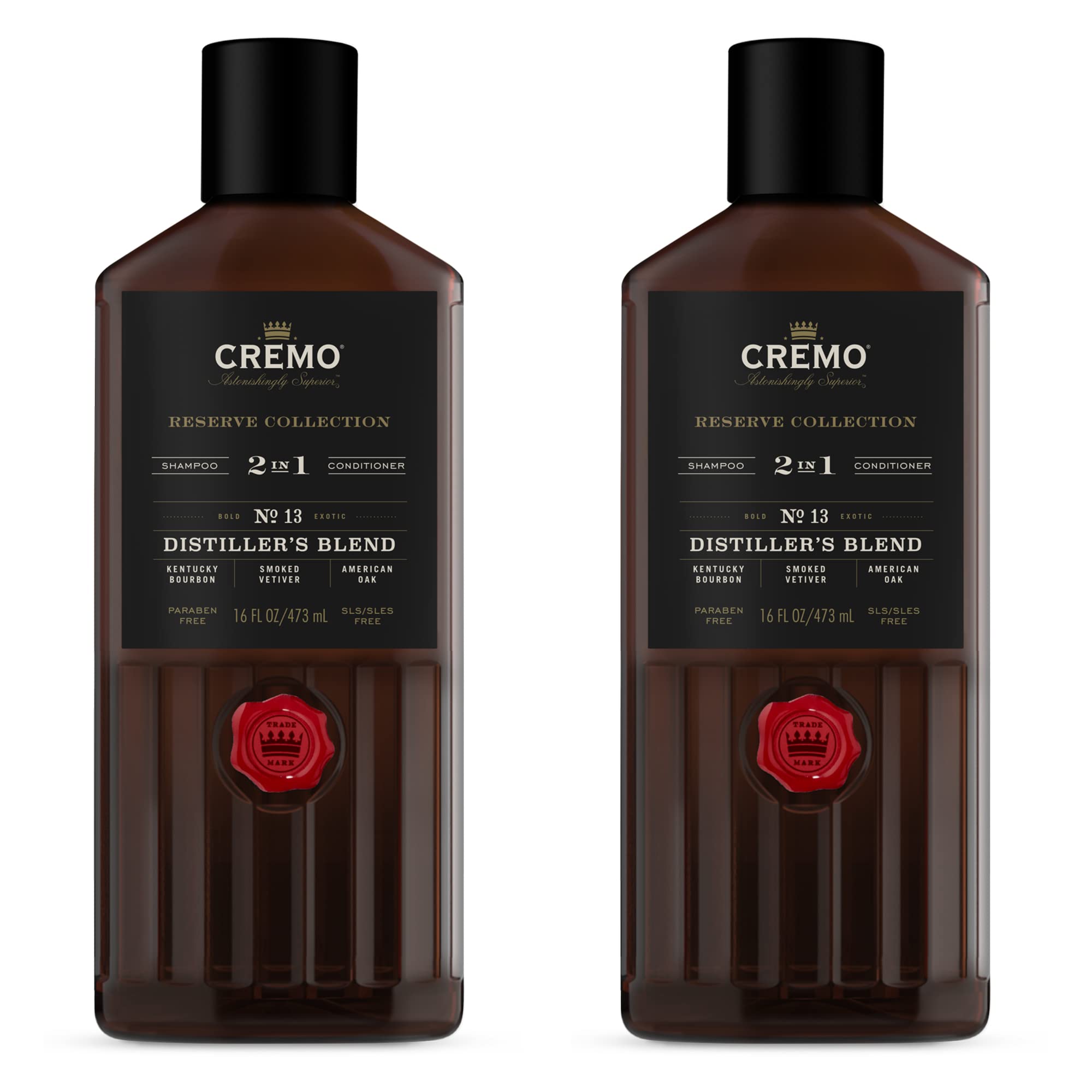 Cremo Distiller’s Blend Reserve Collection Barber Grade 2-in-1 Shampoo & Conditioner for Men, 16 Fl Oz (Pack of 2) - Hydrating & Volumizing Hair Care for Daily Use at Home or Salon