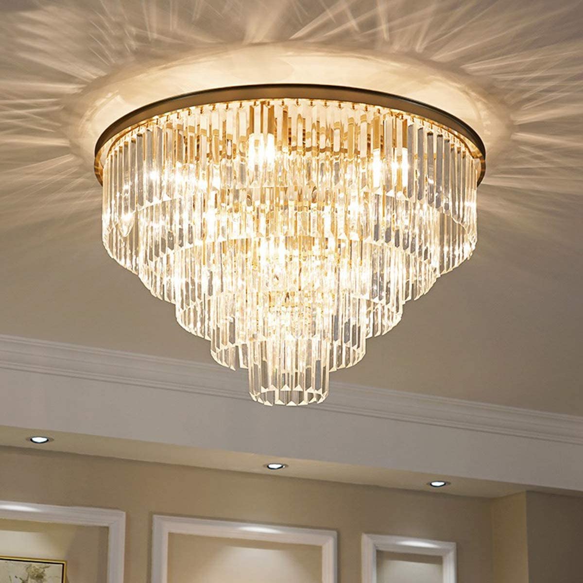 31.5'' Modern Gold Crystal Chandelier - 5-Tier Adjustable Height Pendant Light with 13 Lights for Dining Room, Living Room & Entryway | Elegant Ceiling Lighting for Home Decor, Weddings & Luxury Interiors